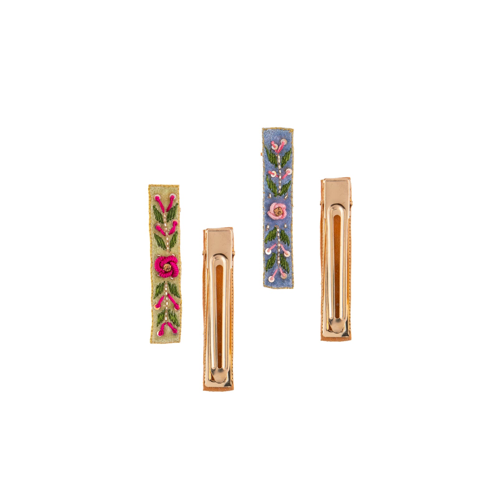 Set of floral hair clips on a white background