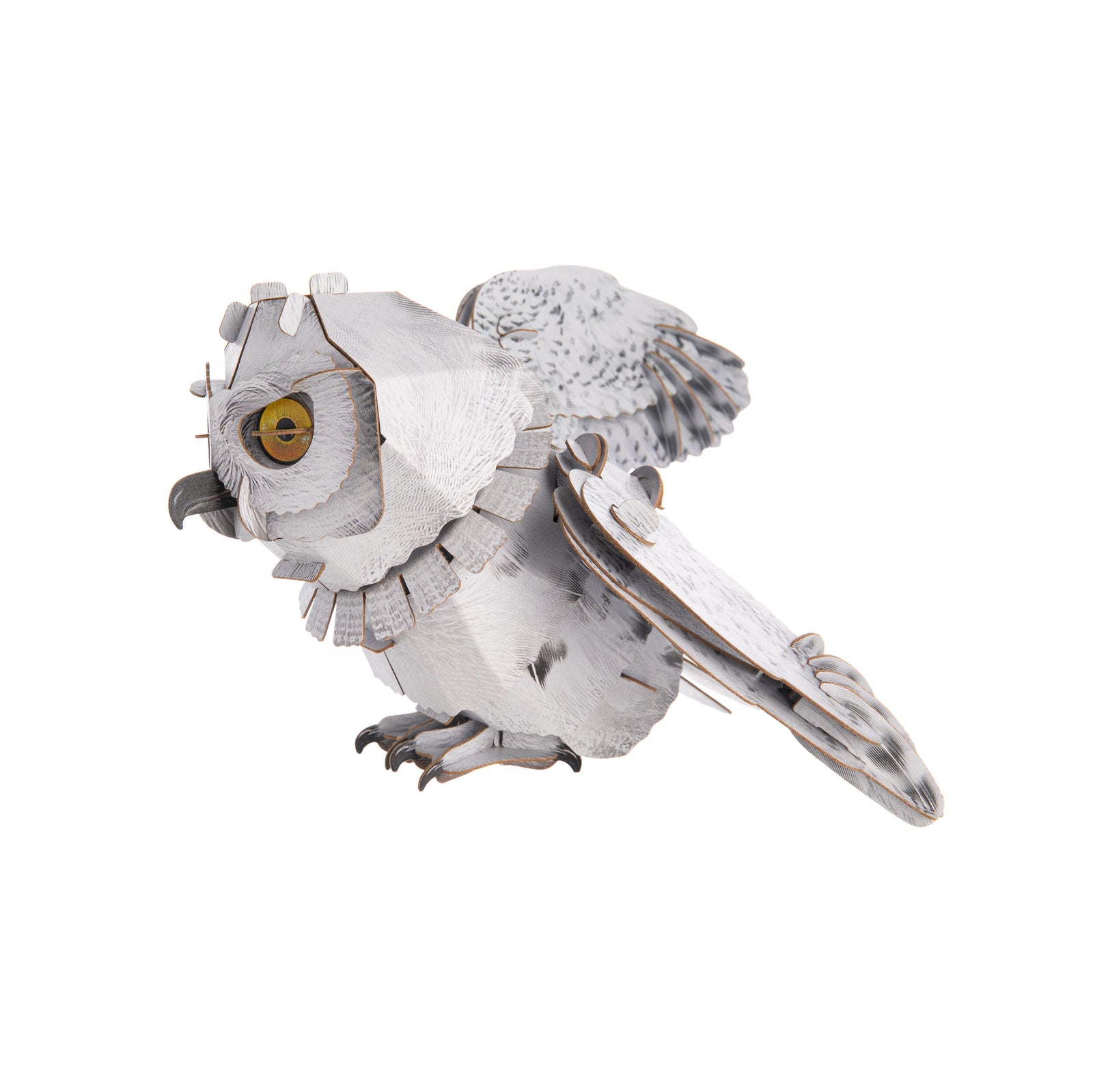 Makebug snowy owl 3D paper puzzle with packaging on a white background