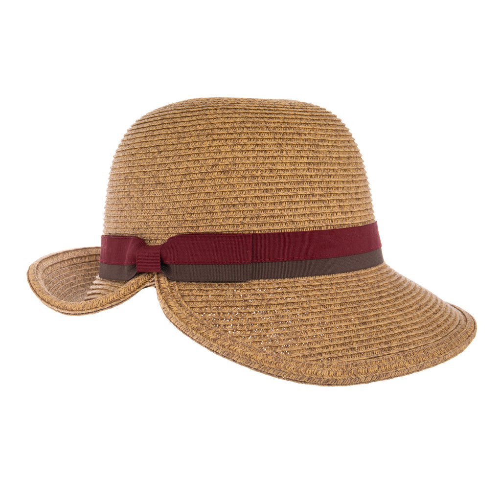 This packable natural straw braid hat is perfect for a day at the beach, or a weekend getaway. It can be thrown into your purse or suitcase, and it will retain its shape. This is a casual version of a classic 1920's style hat and has an effortlessly chic look. Adjustable inner band (inside circumference: 22").