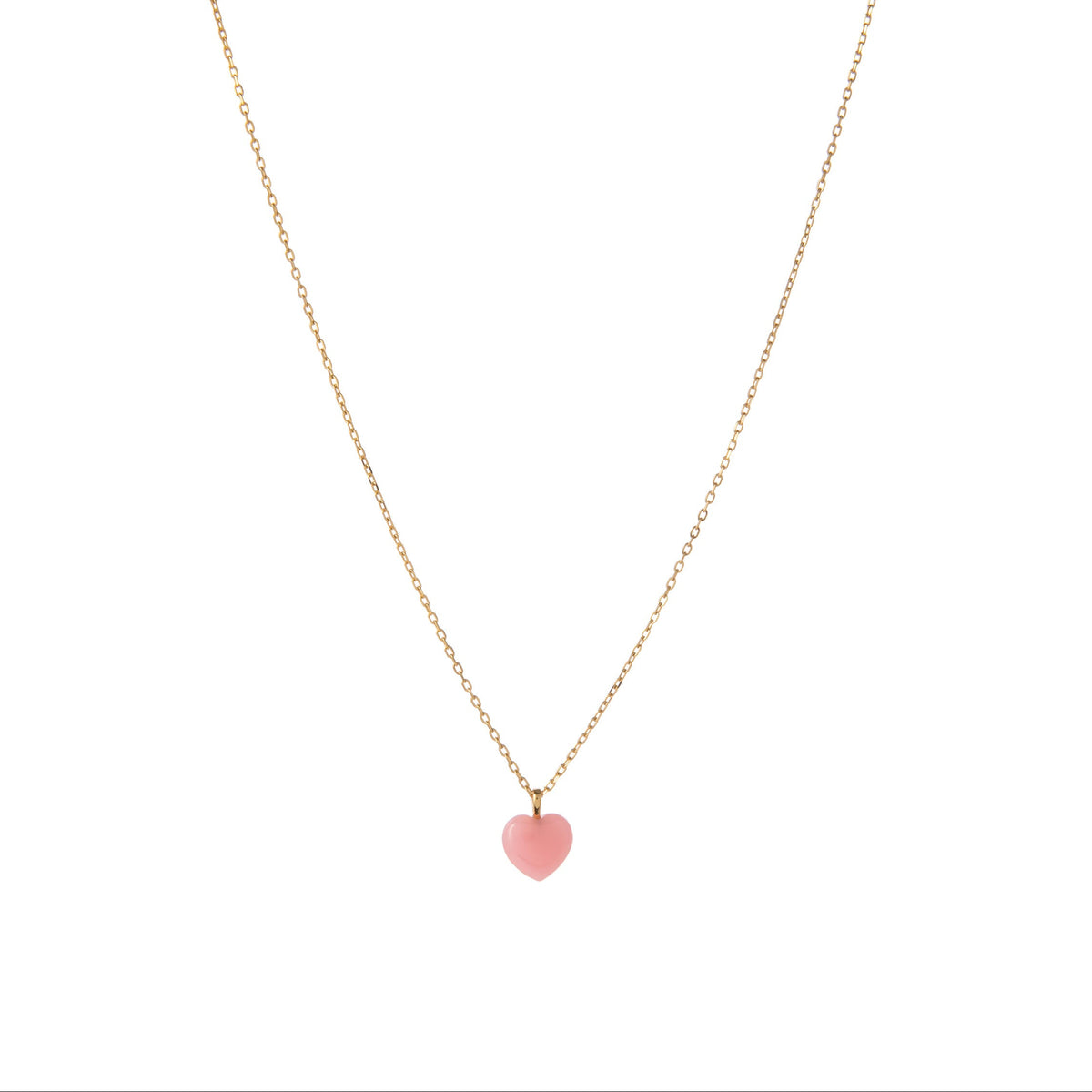 Necklace with a pink heart-shaped pendant on a white background