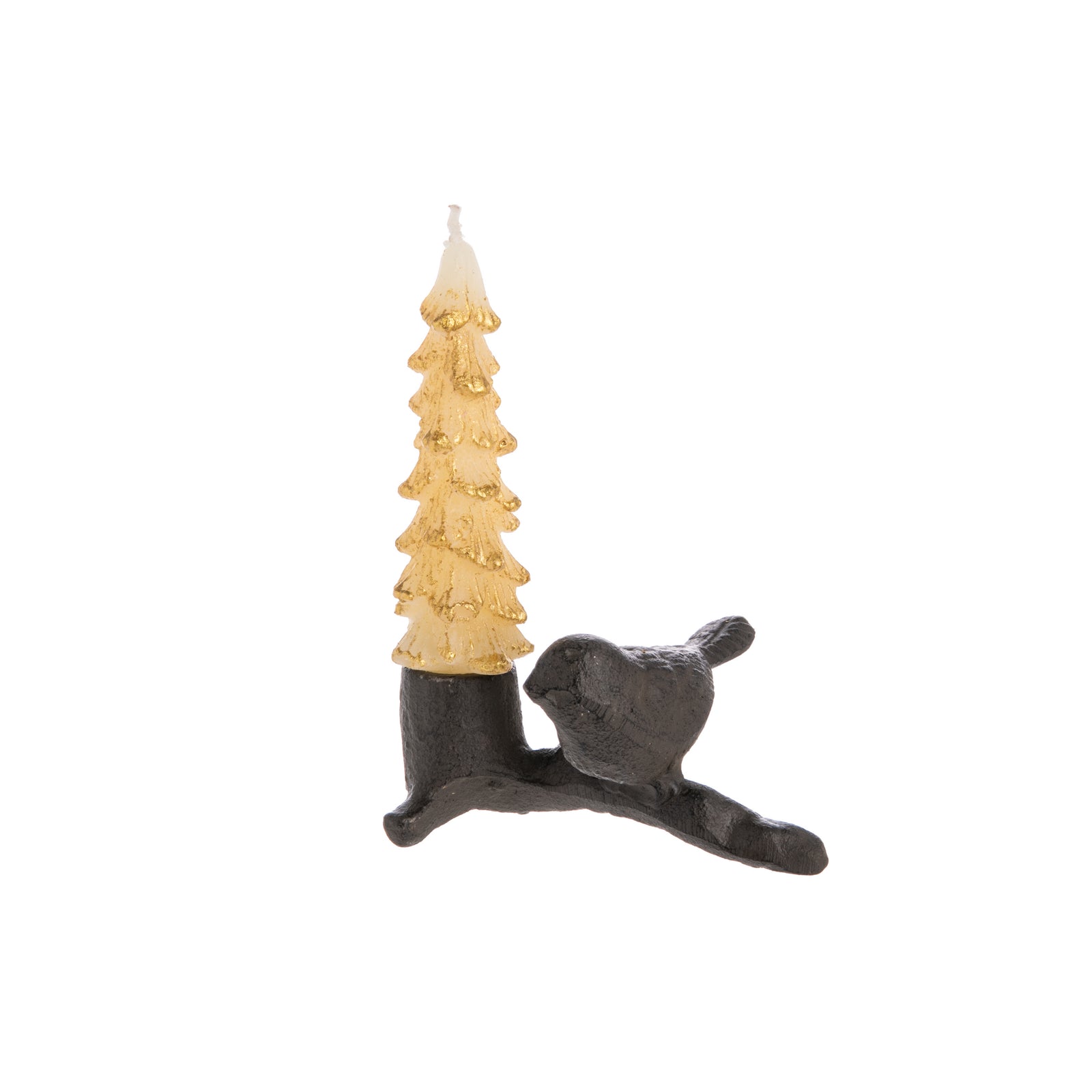 This cast metal taper candleholder is charming and brings a bit of the outdoors inside. The black finish and the bird's silhouette create a striking contrast.
