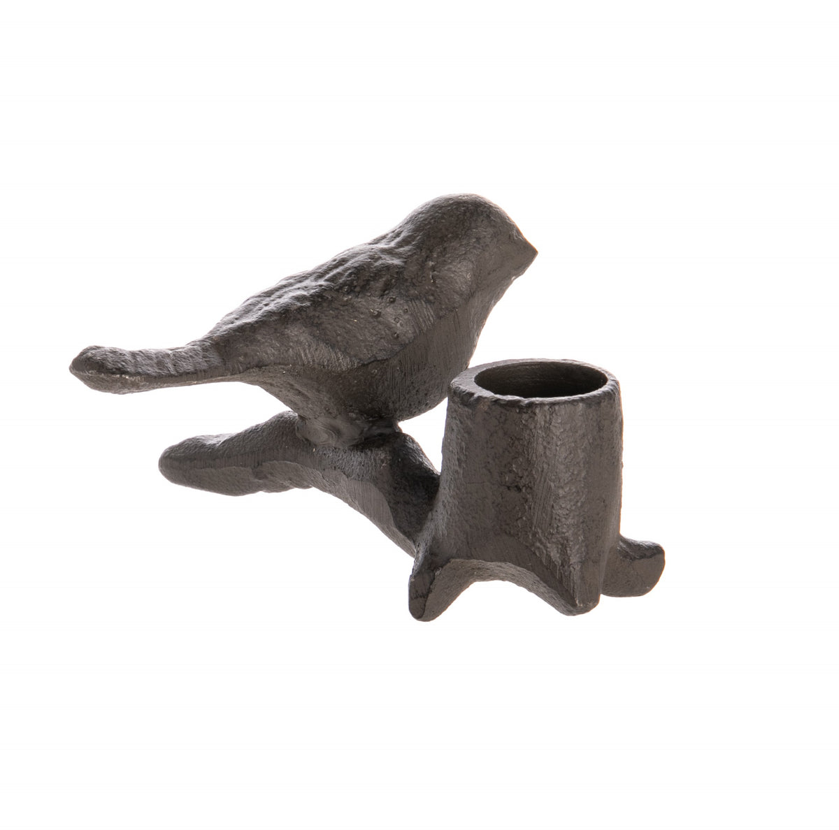 This cast metal taper candleholder is charming and brings a bit of the outdoors inside. The black finish and the bird&#39;s silhouette create a striking contrast.