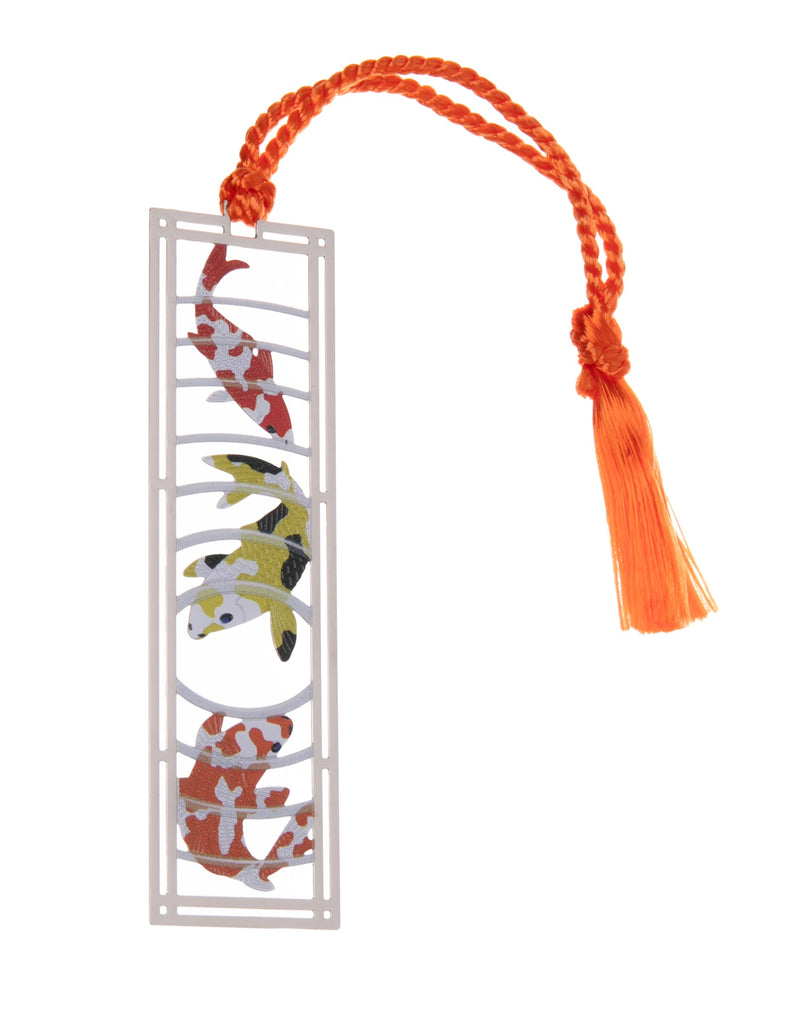 This metal Koi Bookmark with koi fish on it is great for your current read. In Japanese, koi is a homophone for another word that means "love", therefore koi are symbols of love and friendship in Japan. Material: Solid brass, electro-plated with non-tarnishing silver finish, giclee print Dimensions: Approx. 1.25" x 4" 