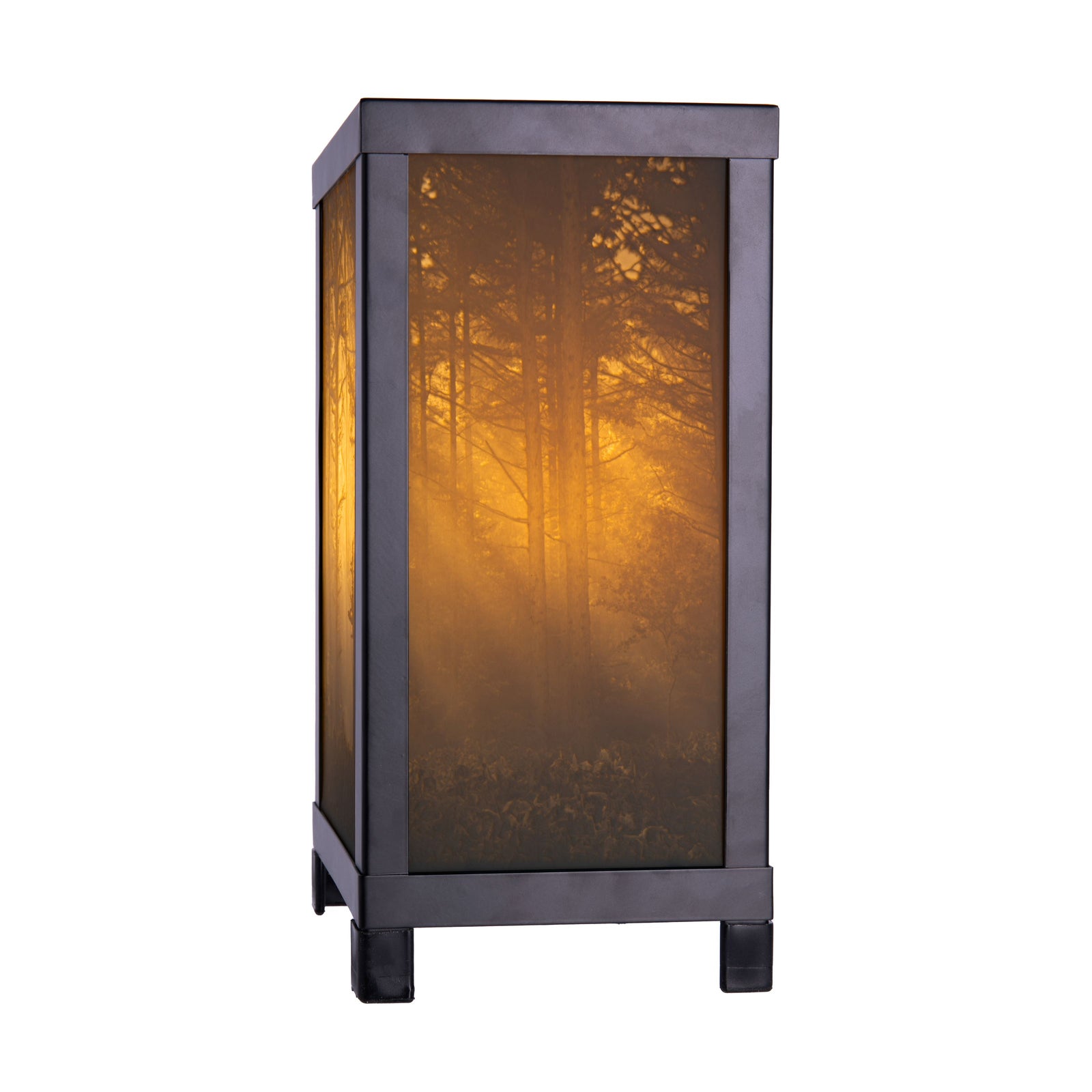 Transport yourself to the wonderful woodlands with this Lithophane Lamp featuring Woodland Sunbeams. The warm light emanating from this lamp evokes the peaceful nature of the magical woodlands. With the textured porcelain, the lamp's textured panel will never fade or discolor Dimensions: Approx. 13" H x 6" W x 6".