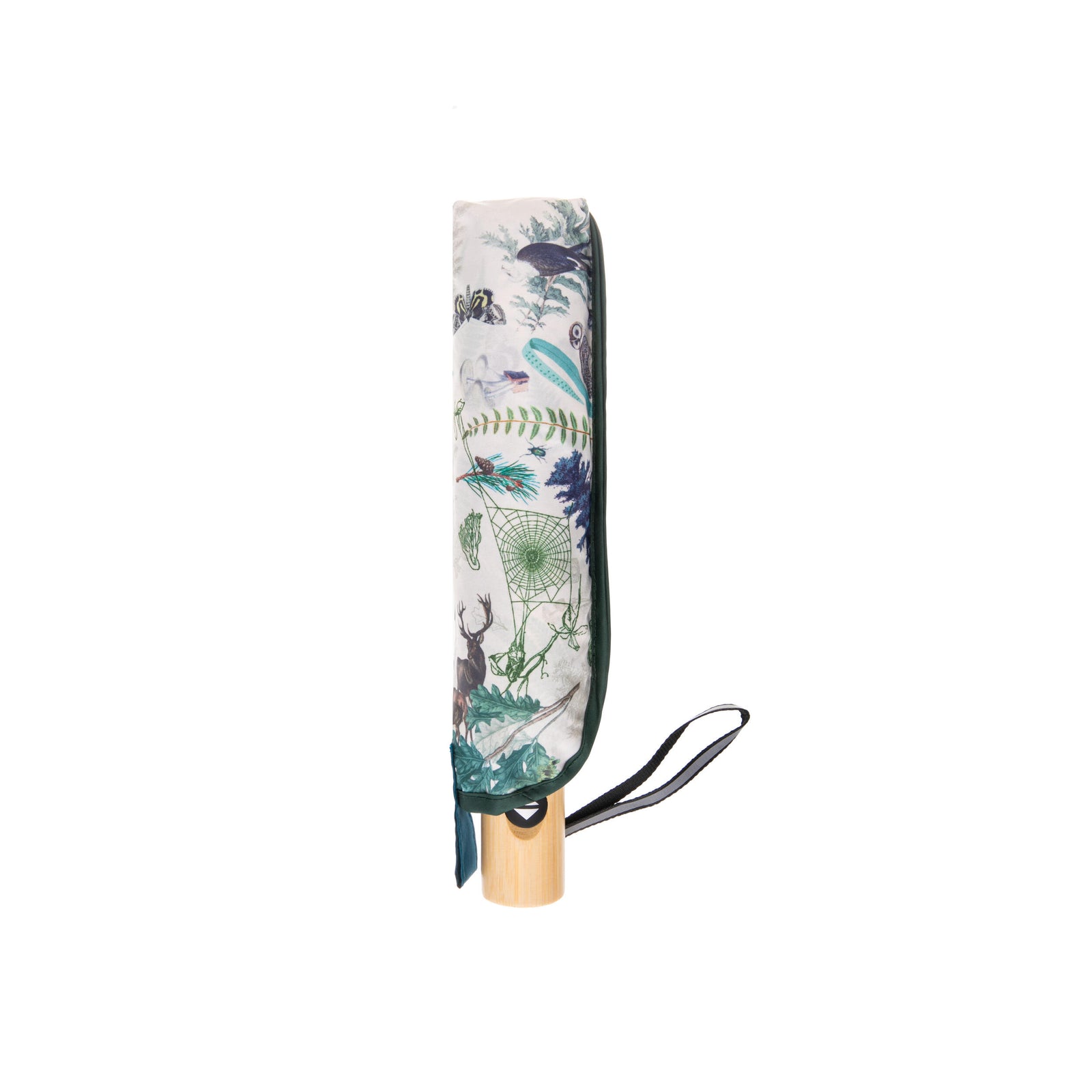 Umbrella with nature-themed design on a white background