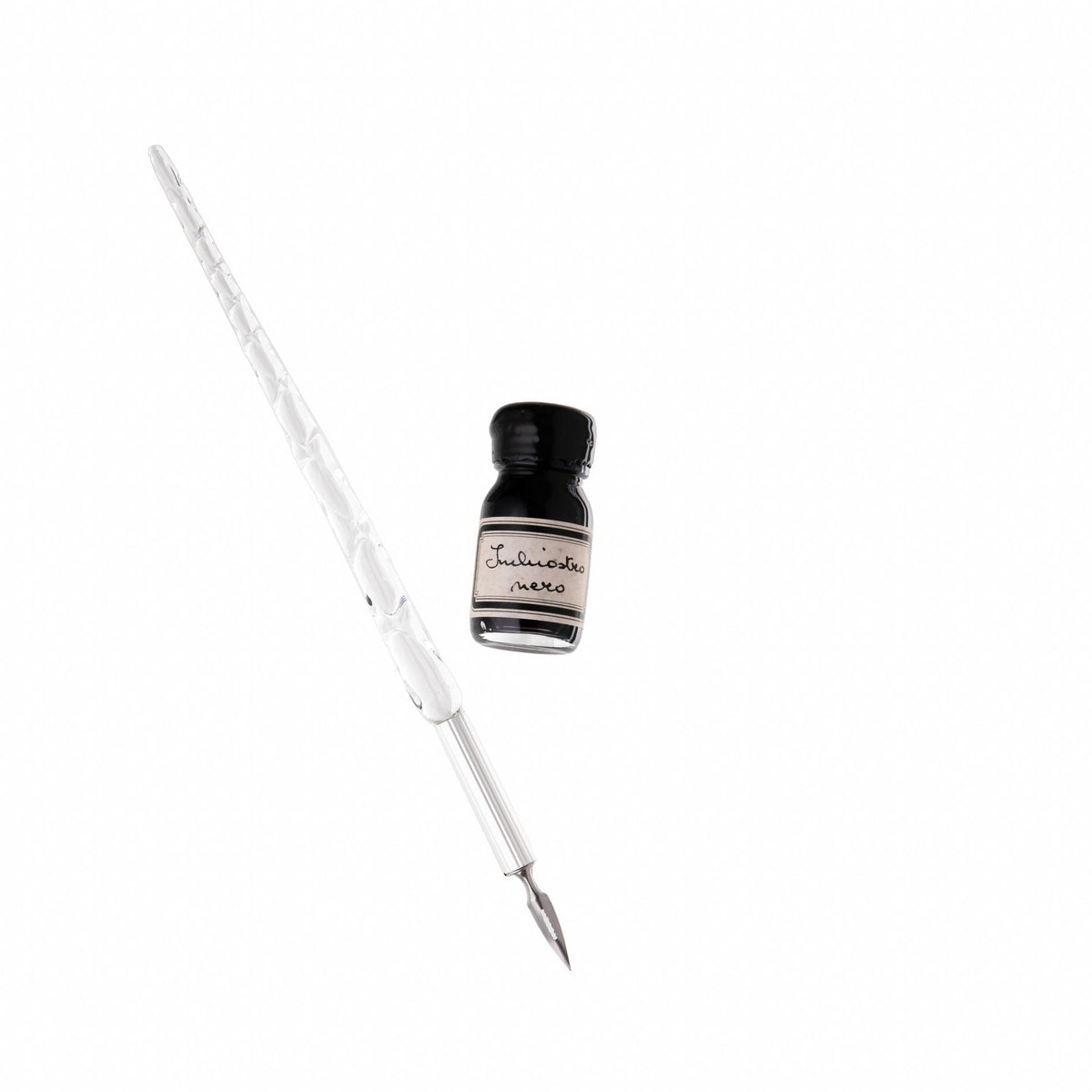 ITALIAN CLEAR GLASS DIP PEN AND INK SET