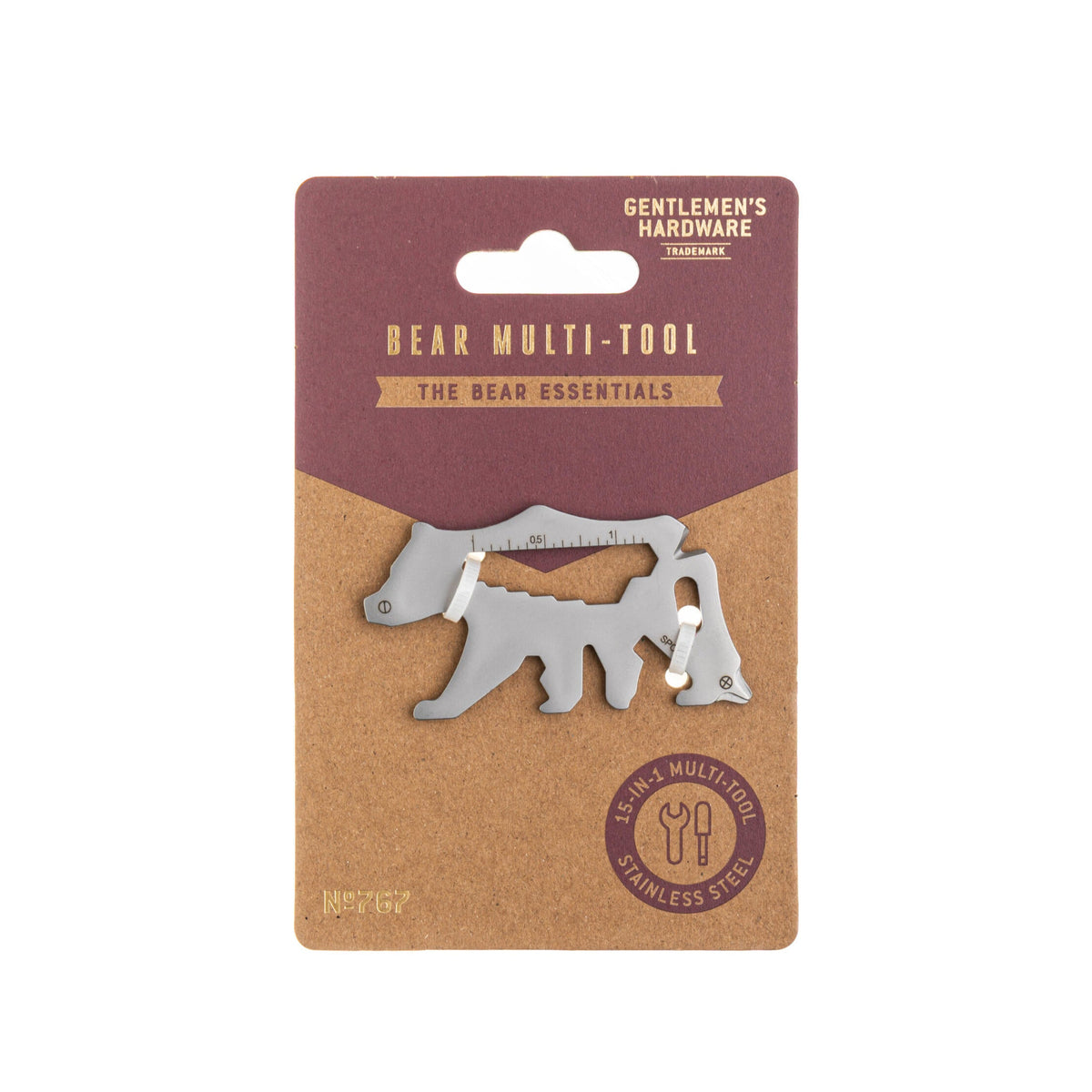 Bear multi-tool on a brown card with &#39;Gentlemen&#39;s Hardware&#39; branding