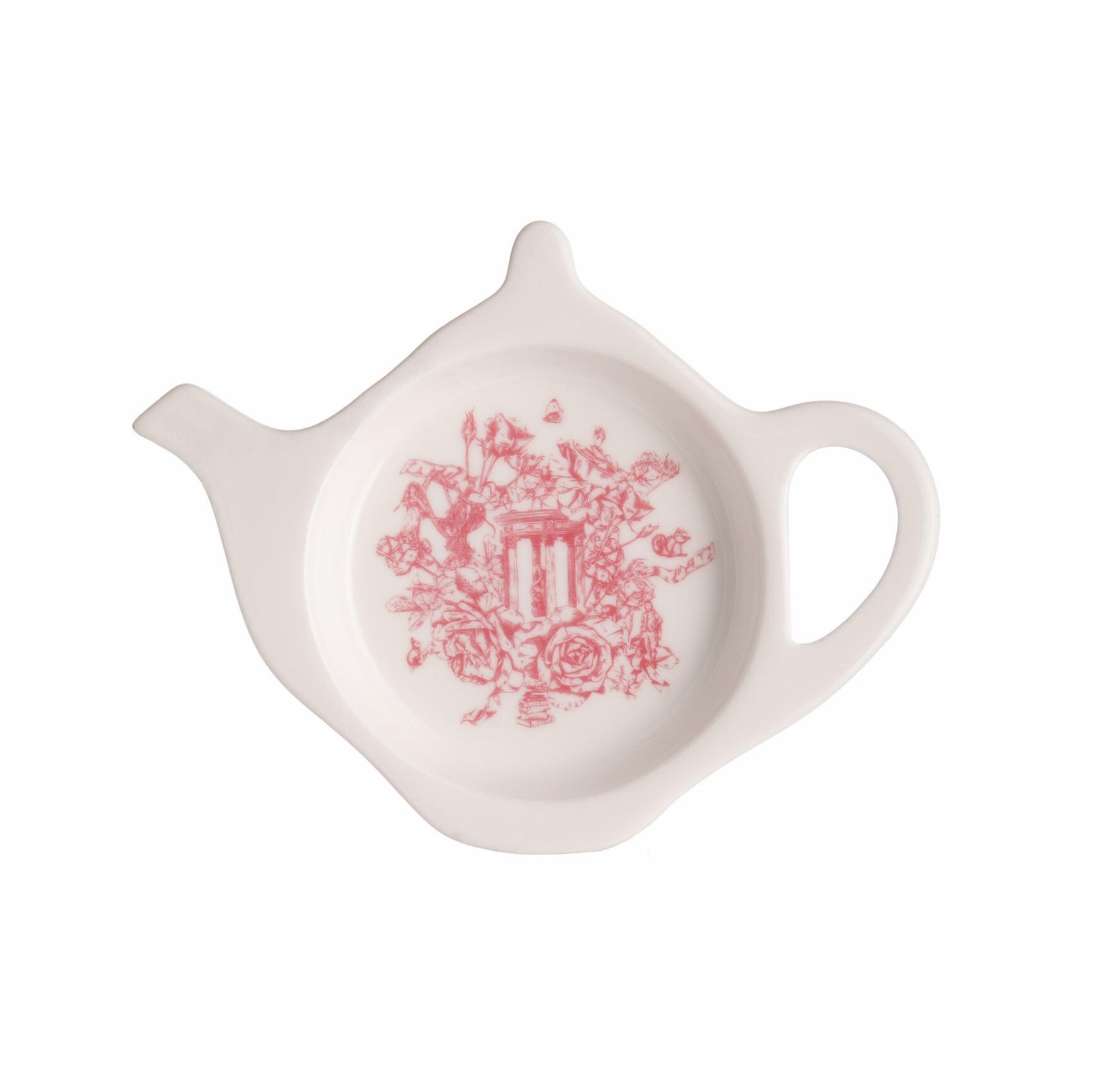 AVAILABLE SOON This delightful tea trivet is the prettiest catch-all for your teabags, teaspoons, tea leaves, and more! It features an excerpt from our exclusive Rose Garden toile print