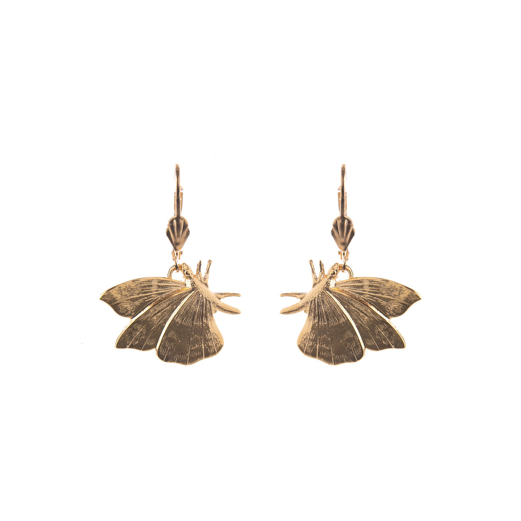 Add a little extra flutter to your outfit with these exquisite golden butterfly earrings. Carefully crafted in Paris, France, these French-hook earrings are delightfully detailed and finished with gleaming gold gilding. French hook fastening Handcrafted Dimensions approx 1" x 3/4"