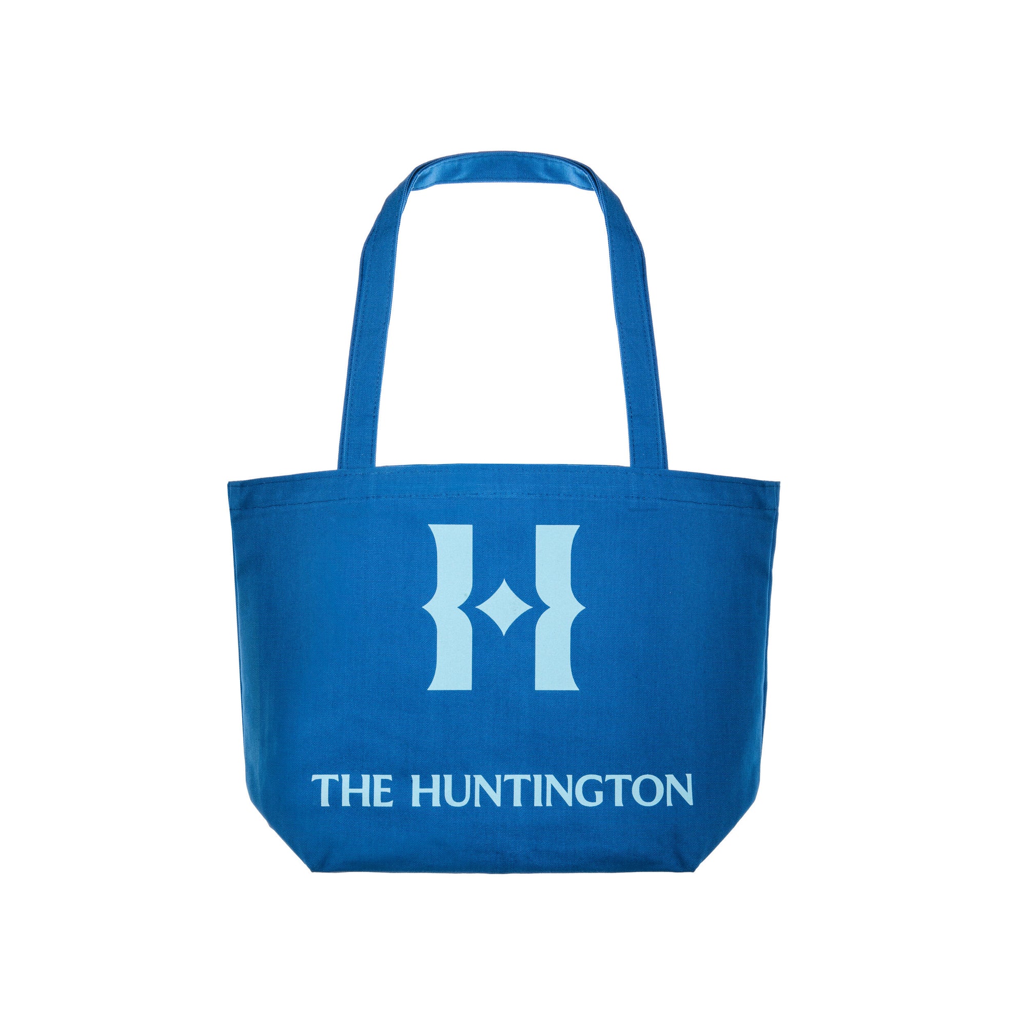 This generously sized canvas tote features our Huntington H monogram in soft blue on a sapphire base. The H monogram and 'The Huntington' wordmark are flocked, giving the tote a fabulous vintage-style finish. Materials: 100% cotton canvas Dimensions: 17.5" x 12" x 4" Exclusive to The Huntington Store