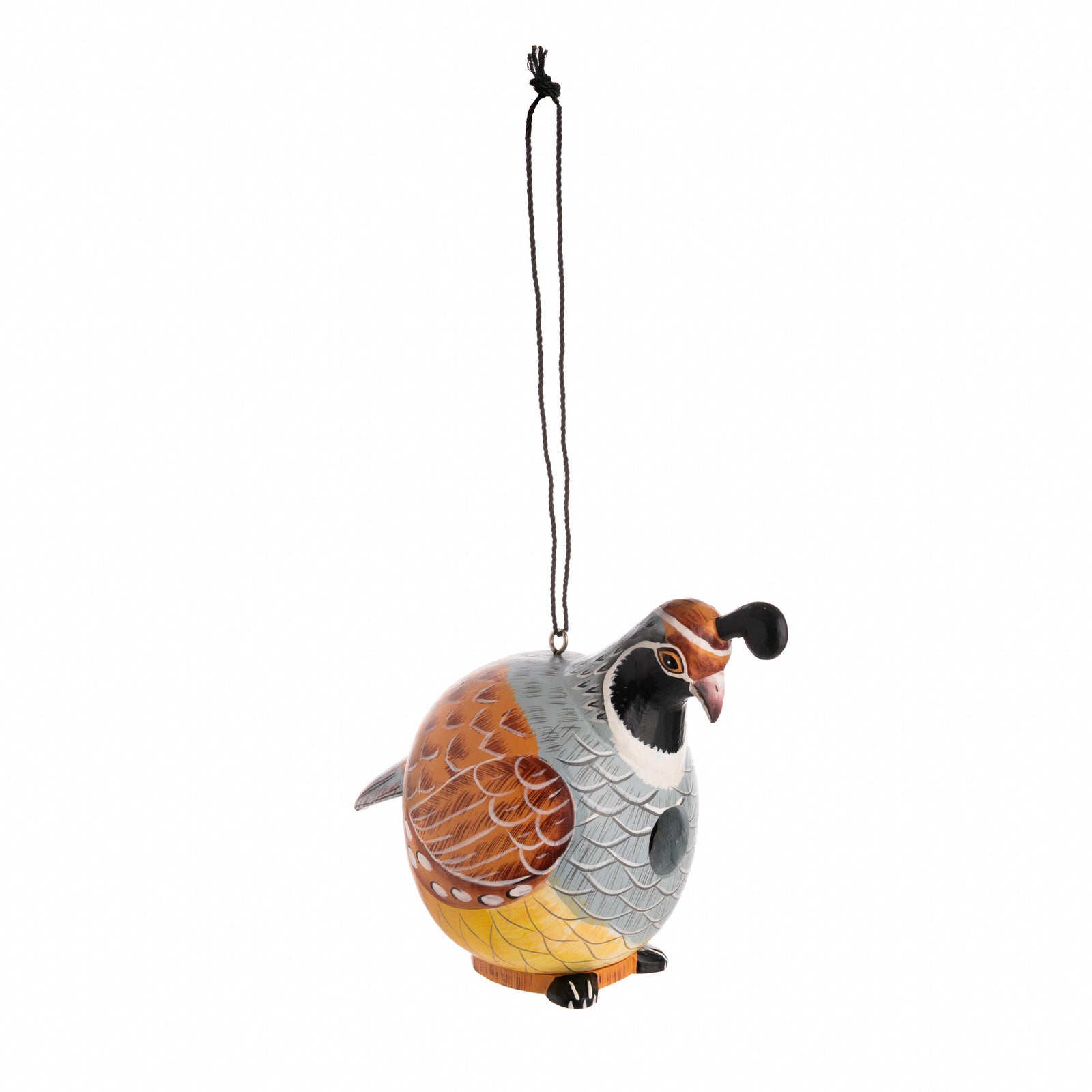 Colorful bird-shaped birdhouse on a white background