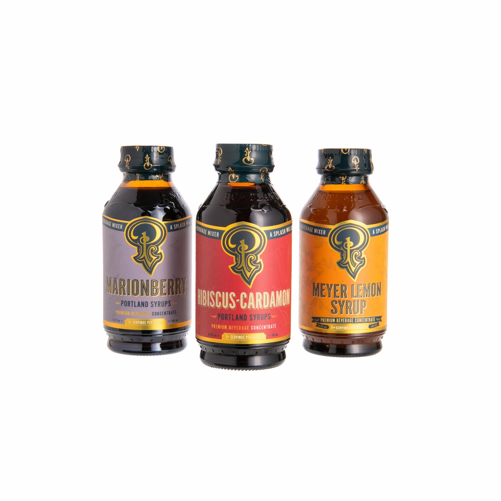 Indulge in a trio of bold, artisanal flavors with The Gold Standard Syrup Trio, featuring Hibiscus Cardamom, Marionberry, and Meyer Lemon. Crafted in small batches in Oregon, these premium syrups bring an exquisite blend of floral, fruity, and citrus notes to your favorite drinks.