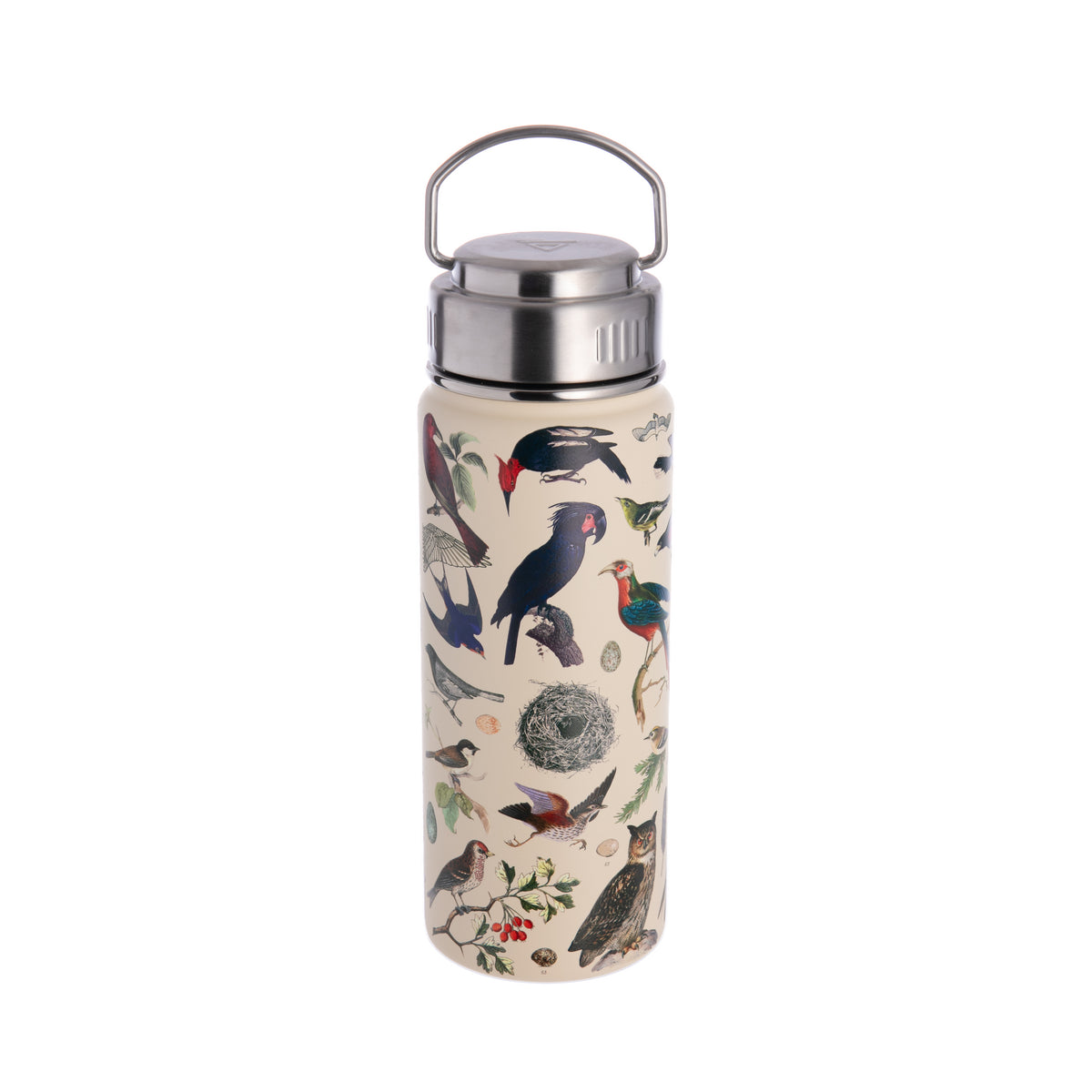 This bird hydration bottle may be perfect to take on your birdwatching trips. With a textured design for a tactile experience, this flask will keep your drink hot or cold. Vacuum insulated 18 oz capacity Materials: High grade stainless steel, silicone seal on cap Dimensions: 8.75&quot; x 2.75&quot; BPA-free