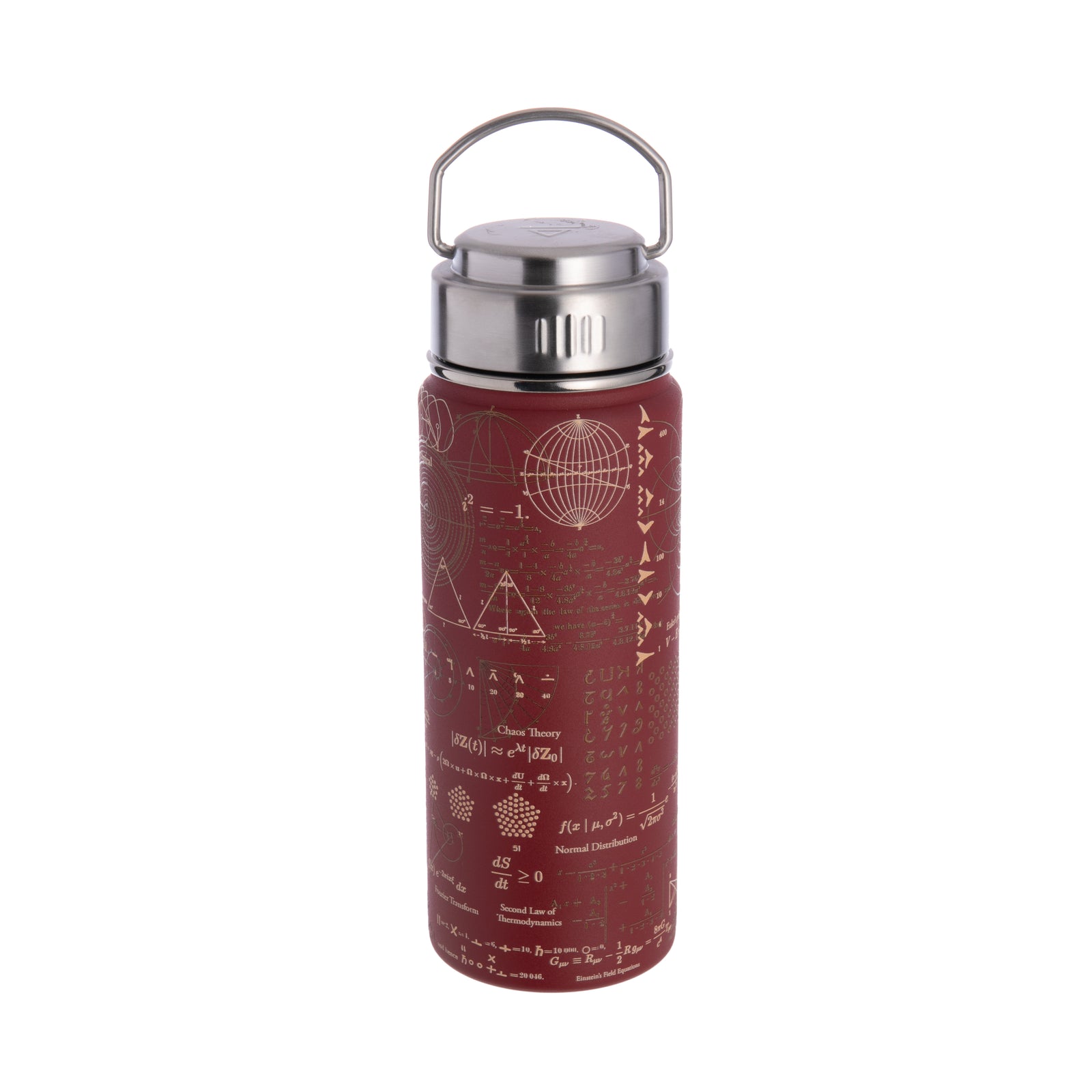 Find the most groundbreaking math equations the world has ever seen, all on your water bottle. With a textured design for a tactile experience, this flask will keep your drink hot or cold. Vacuum insulated 18 oz capacity Materials: High grade stainless steel Dimensions: 8.75" x 2.75" Hand wash BPA-free
