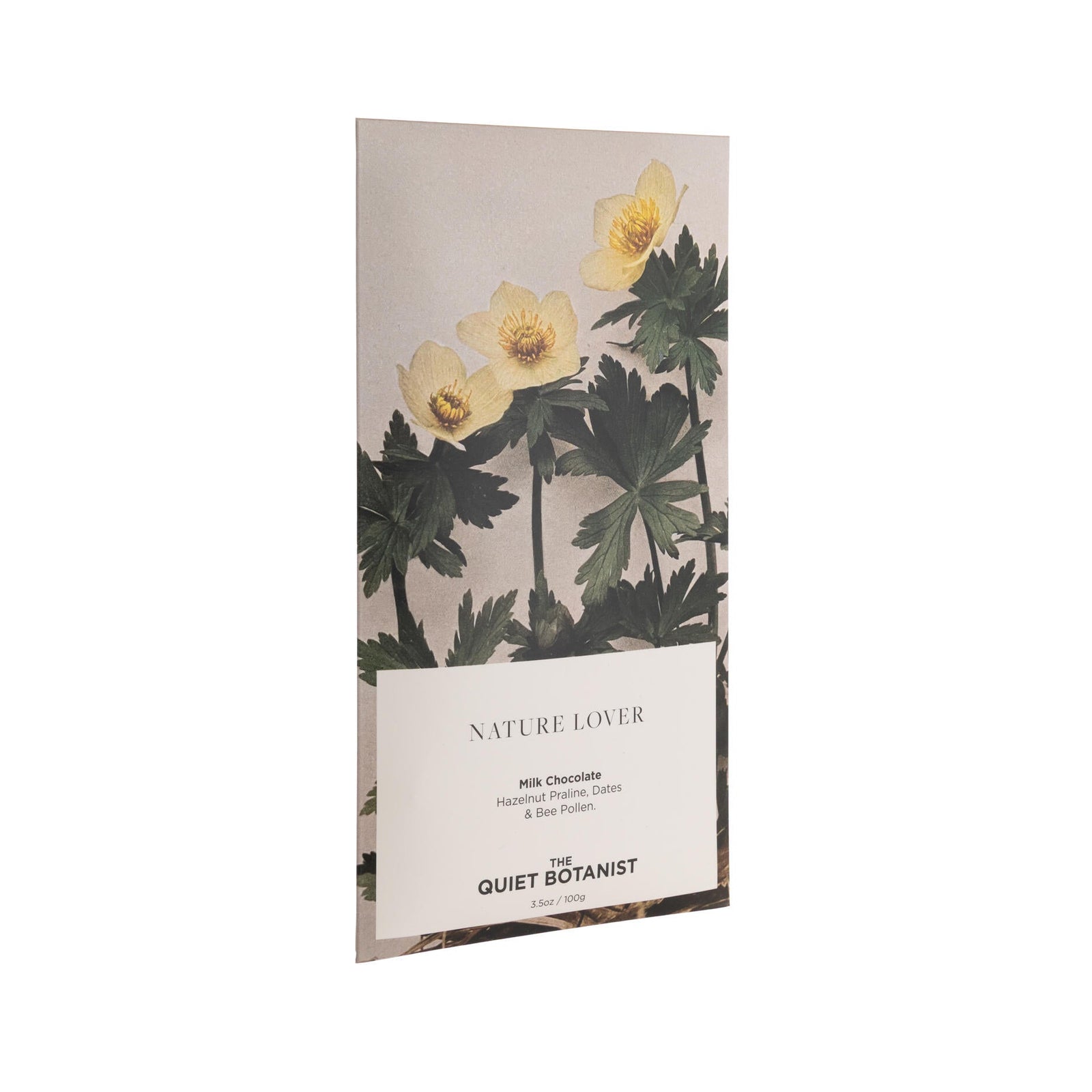 Chocolate bar packaging with floral design and 'Nature Lover' text on a white background