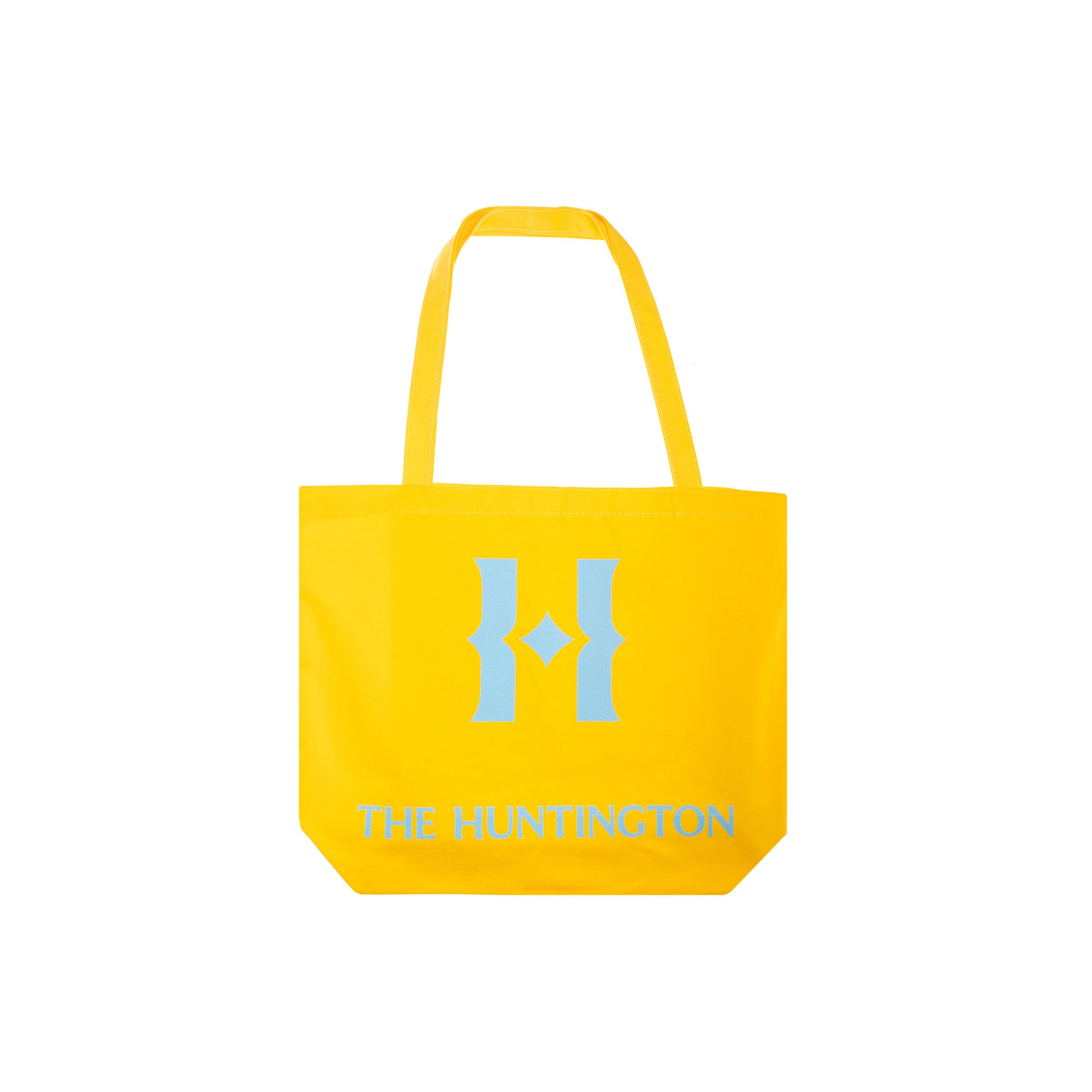 This generously sized canvas tote features our Huntington H monogram in a soft blue on a vibrant yellow base. The H monogram and 'The Huntington' wordmark are flocked, giving the tote a fabulous vintage-style finish. Materials: 100% cotton canvas Dimensions: 17.5" x 12" x 4" Exclusive to The Huntington Store