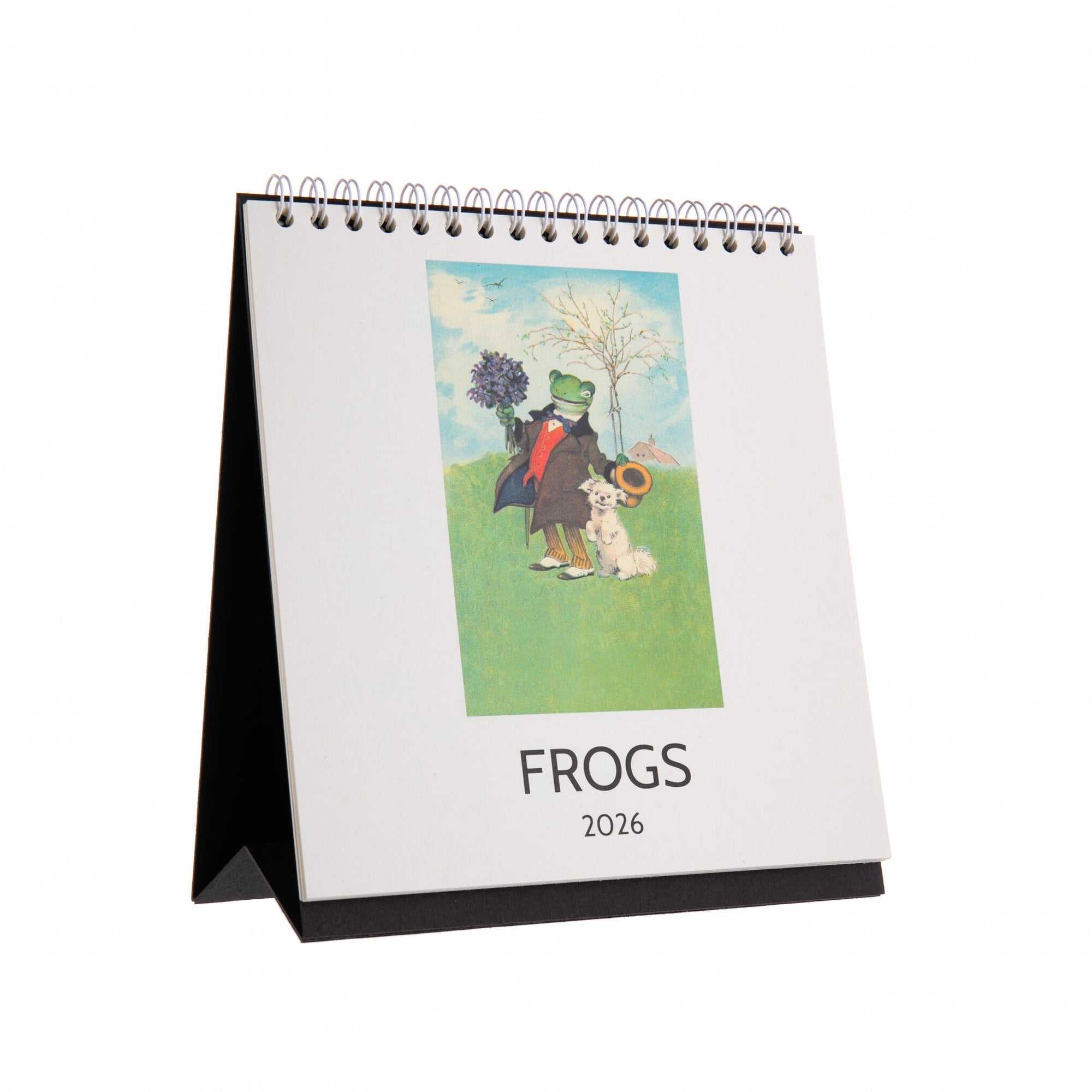 2026 calendar titled 'Frogs' with a cover illustration on a white background