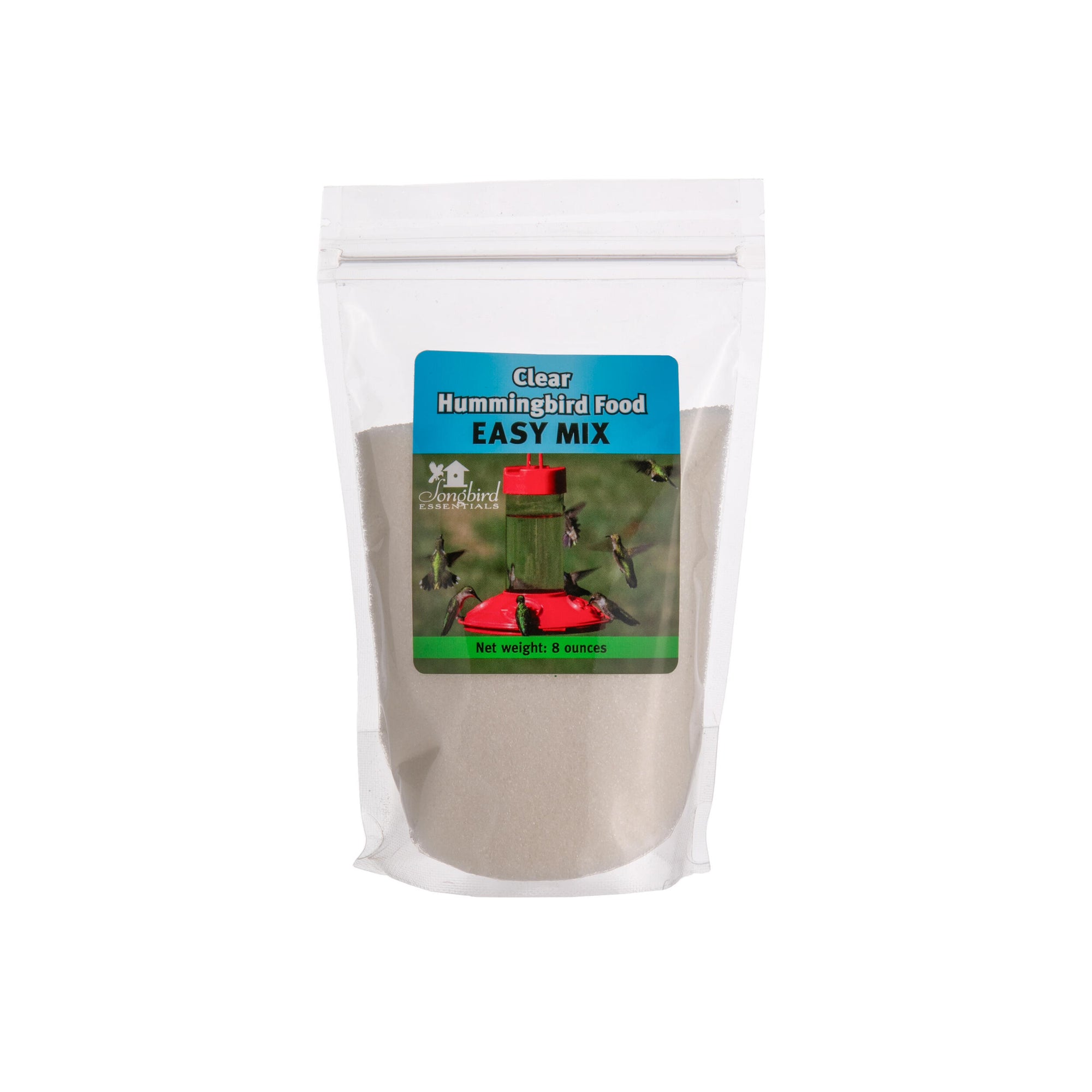 Clear hummingbird food easy mix package on a white background