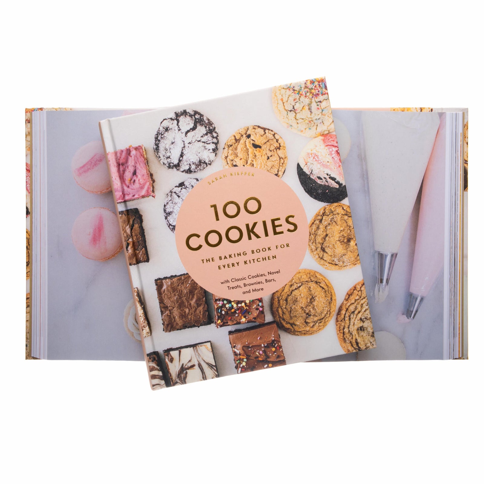 Cookbook titled '100 Cookies' with cookie images on the cover