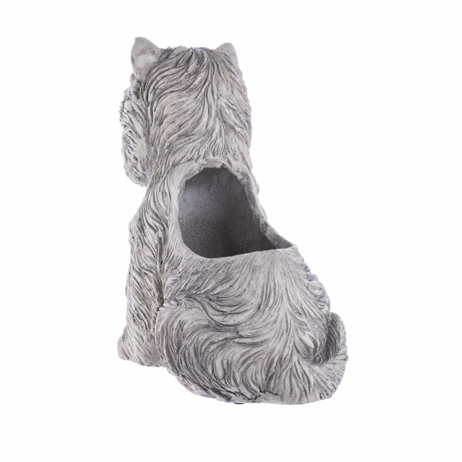 Garden looking a little rrrruff? Smarten it up with this charming dog-shaped planter. Made from a durable polyresin with a ceramic grey finish, this pretty planter is the perfect vessel for any flower. It will add a whimsical accent to any balcony, patio, or backyard space. Dimensions: 14.5" x 9"