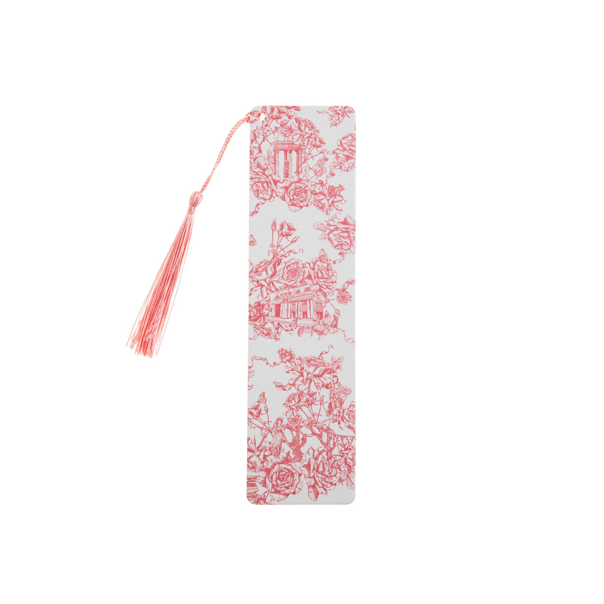 This pretty and practical bookmark features our exclusive Rose Garden toile print, trimmed with a satin thread tassel. Originally, the French design style of 'Toile de Jouy' prints featured intricate, repeating patterns of scenes or vignettes depicting pastoral or historical themes.