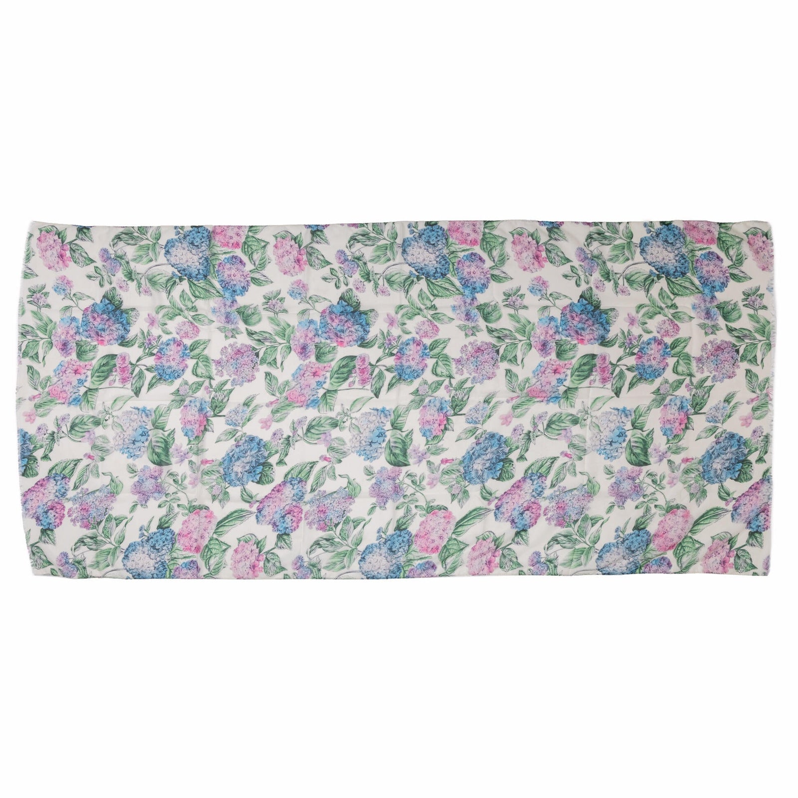 Floral hydrangea patterned scarf on a white background
