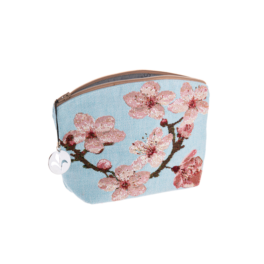 Ring in cherry blossom season with this Cherry Blossom zipper pouch! On a sky blue background, this woven pouch features pink cherry blossoms on either side. Use it for makeup, your craft supplies, or as a travel bag for smaller items! Dimensions: 6" x 8" Material: 72% Cotton, 25% Viscose, 3% Polyester Made in France