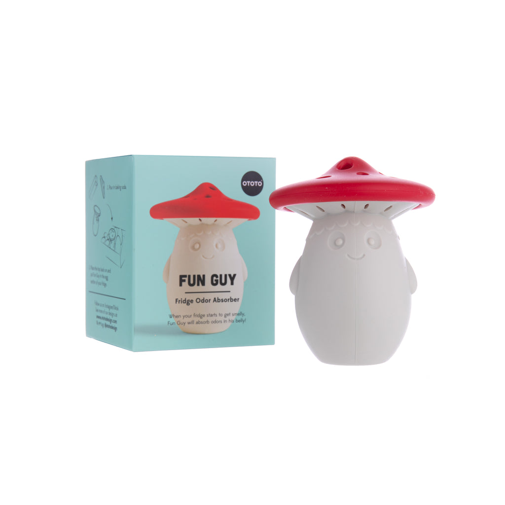 Adorkable Design! Add a bit of personality to your fridge with Fun Guy, the adorable mushroom-shaped fridge odor eliminator. Made of dishwasher-safe and heat resistant silicone material, he is safe to use around food. His fun yet functional design makes this kitschy gadget a kitchen must-have! Dimensions: 3.5" x 2.5".