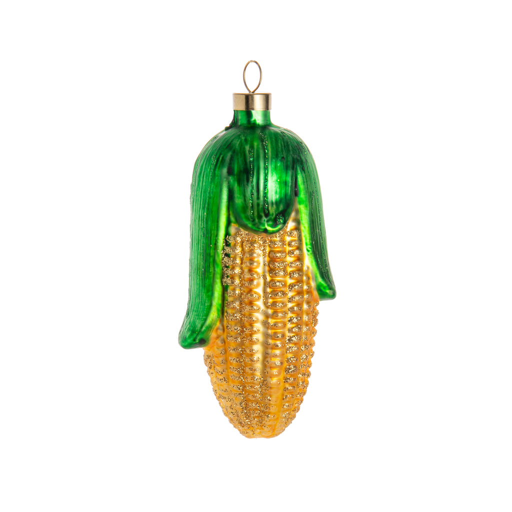 Here's an a-maize-ing ornament that you just have to have!   This cute corn cob ornament has hand-painted and hand-glittered details so is sure to look cute rather than corn-y.   Glass ornament Hand painted and glittered. Dimensions: 5" x 2".