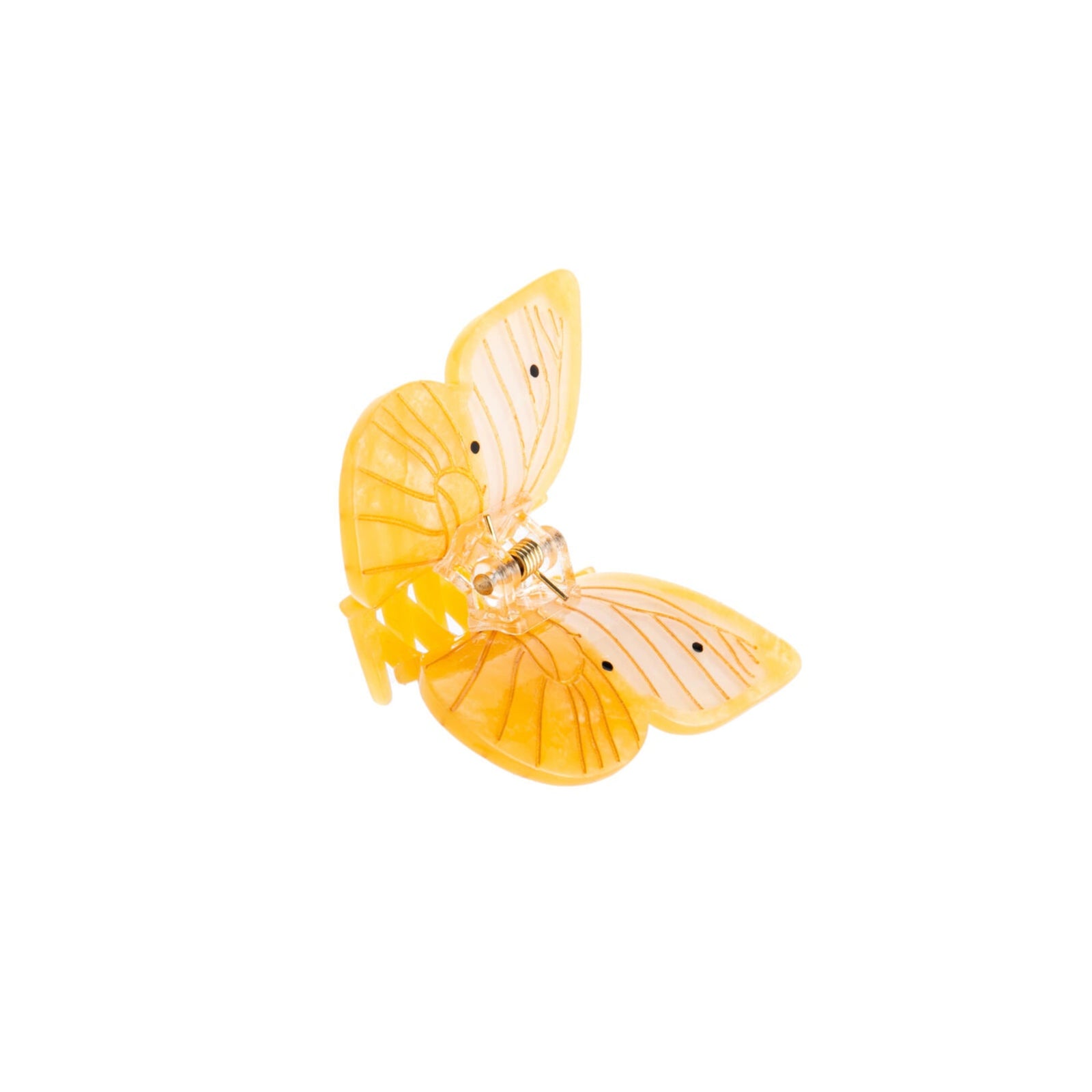 Add a flutter of springtime color to your ponytail or up-do with this delightful yellow butterfly hair clip. This clip is double-sided, so you can see the pretty design from every angle. It also features hand-painted accents that make each clip unique. Unlike most plastic accessories, these small-batch clips are made from premium materials, including a biodegradable wood-pulp acetate.