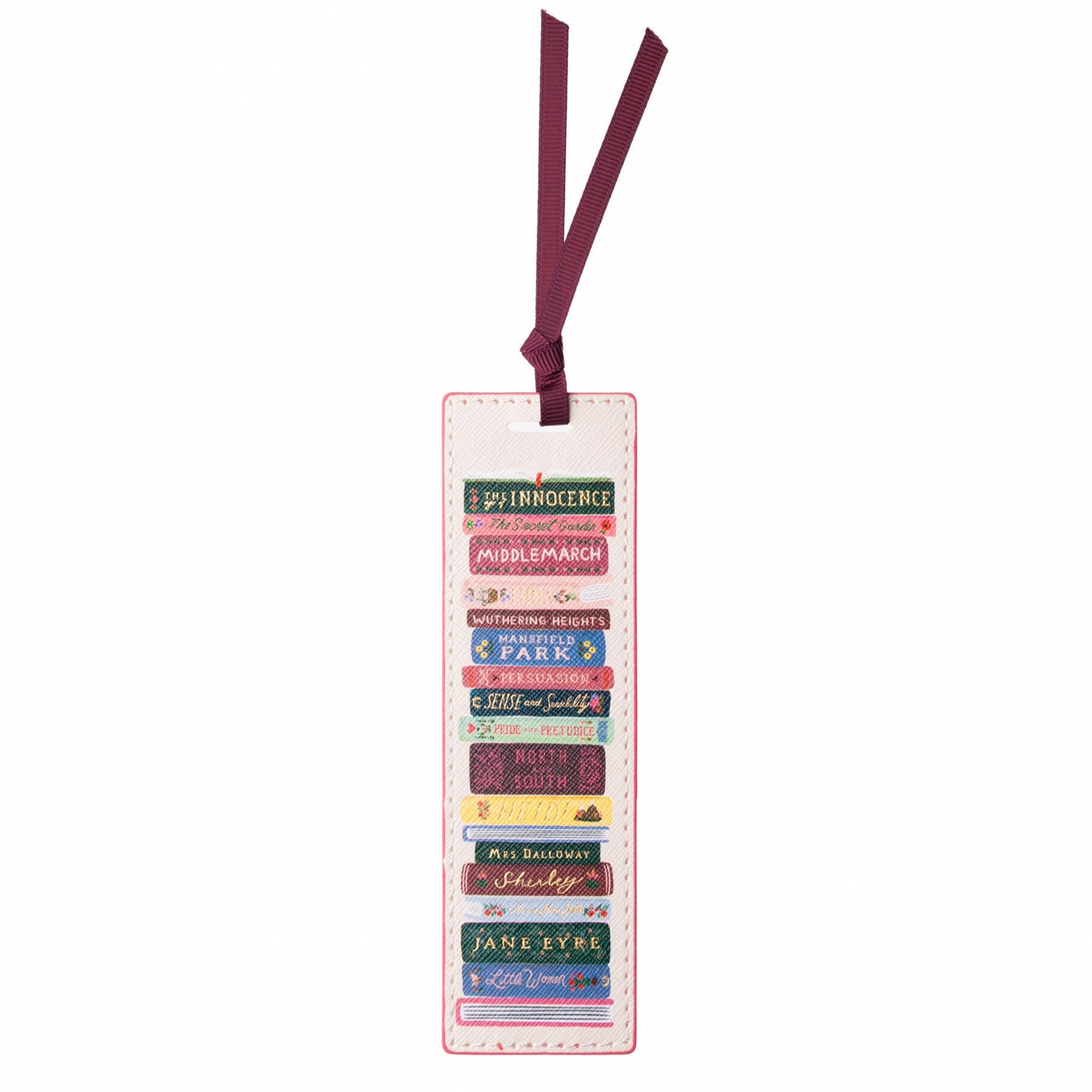 Bookmarks with colorful text on a white background