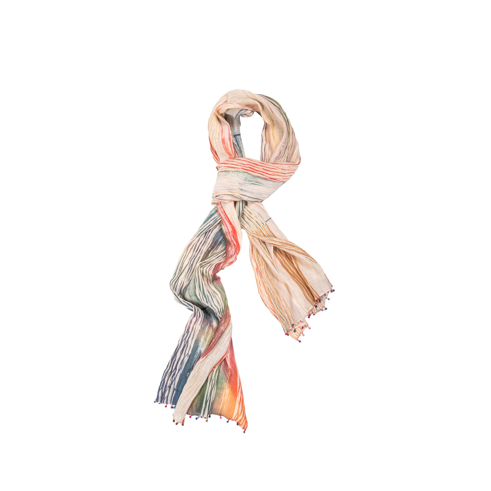 Stand out from the crowd with this beautiful shibori scarf! Entirely handmade, this colorful silk scarf is dyed by hand using the shibori technique. 