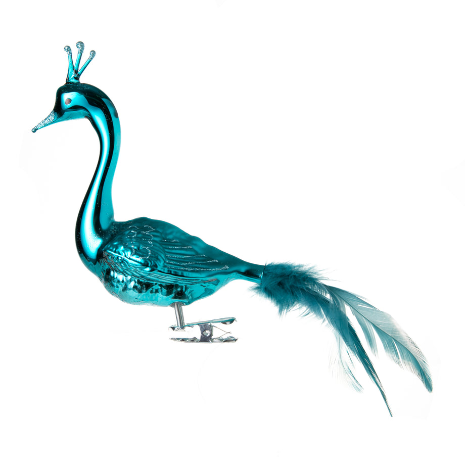 METALLIC BLUE SWAN GLASS BIRD ORNAMENT