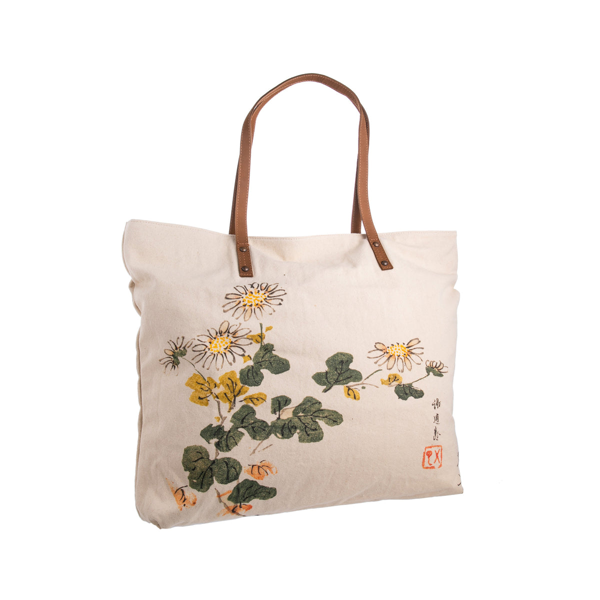  This cotton tote features Chrysanthemums in Round, an artwork in the Ten Bamboo Studio Manual of Calligraphy and Painting 十竹齋書畫譜, vol. 3, dated 1633 from the Ming dynasty.