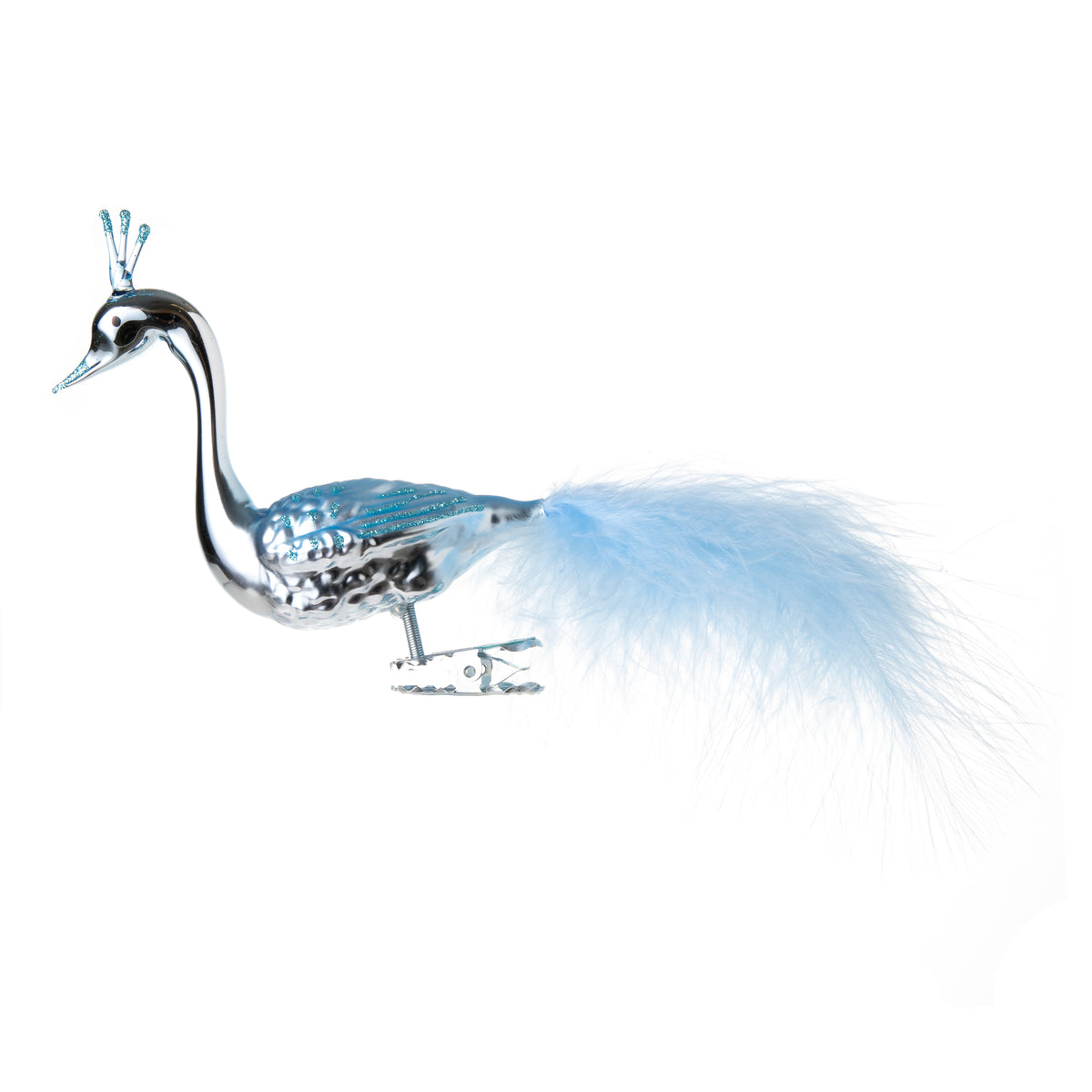 METALLIC BLUE SWAN GLASS BIRD ORNAMENT