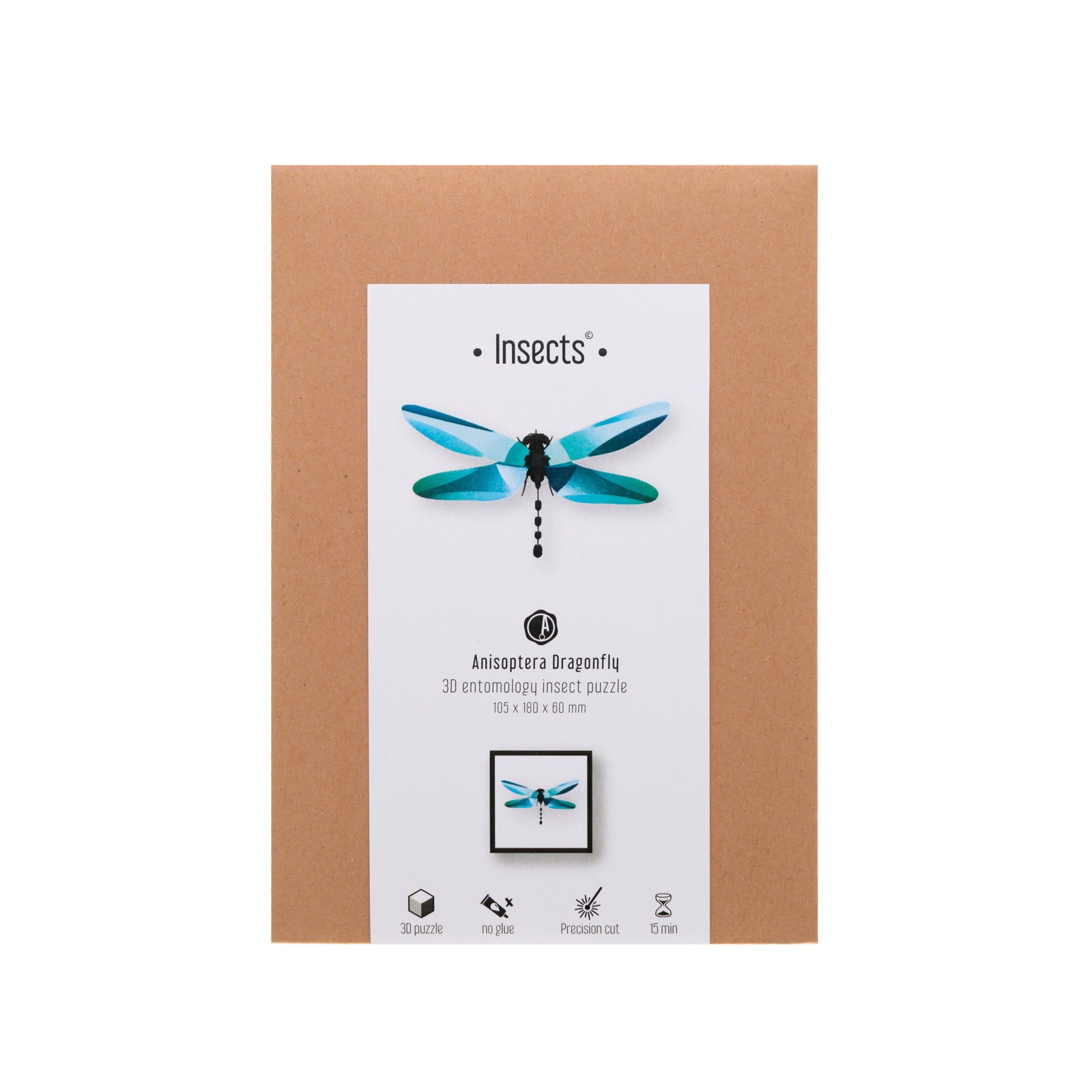 Create an eye-catching decor piece with this 3D green Anisoptera dragonfly. The vibrant colors and satin metallic finish of this dragonfly perfectly mimic the insect’s natural, light-catching luster. Building this dragonfly is a great indoor activity for all ages. Dimensions: 7" x 4".