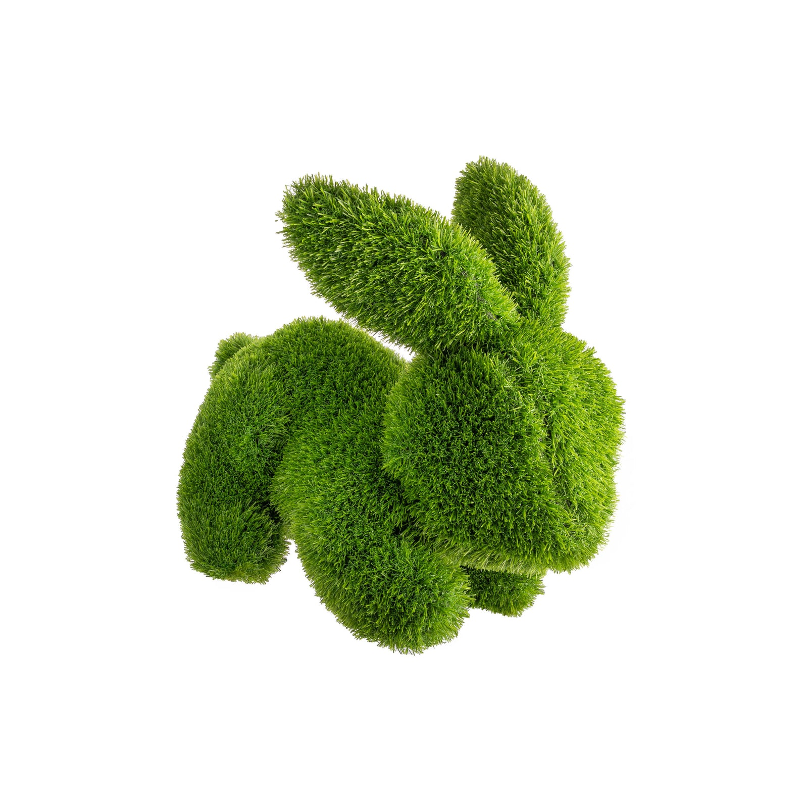 Green rabbit-shaped topiary on a white background