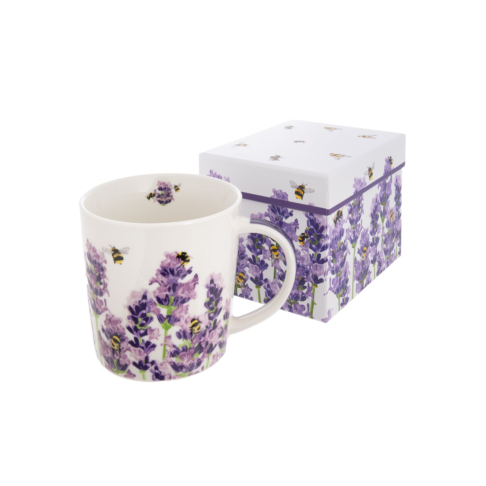 This beautifully illustrated mug features lavender stems in full bloom receiving a visit from our favorite pollinator, the bee. The design wraps all the way around the mug, making it pretty from any angle. Perfect for any hot beverage and is packaged in a gorgeously decorated box for easy gifting. 13.5oz.