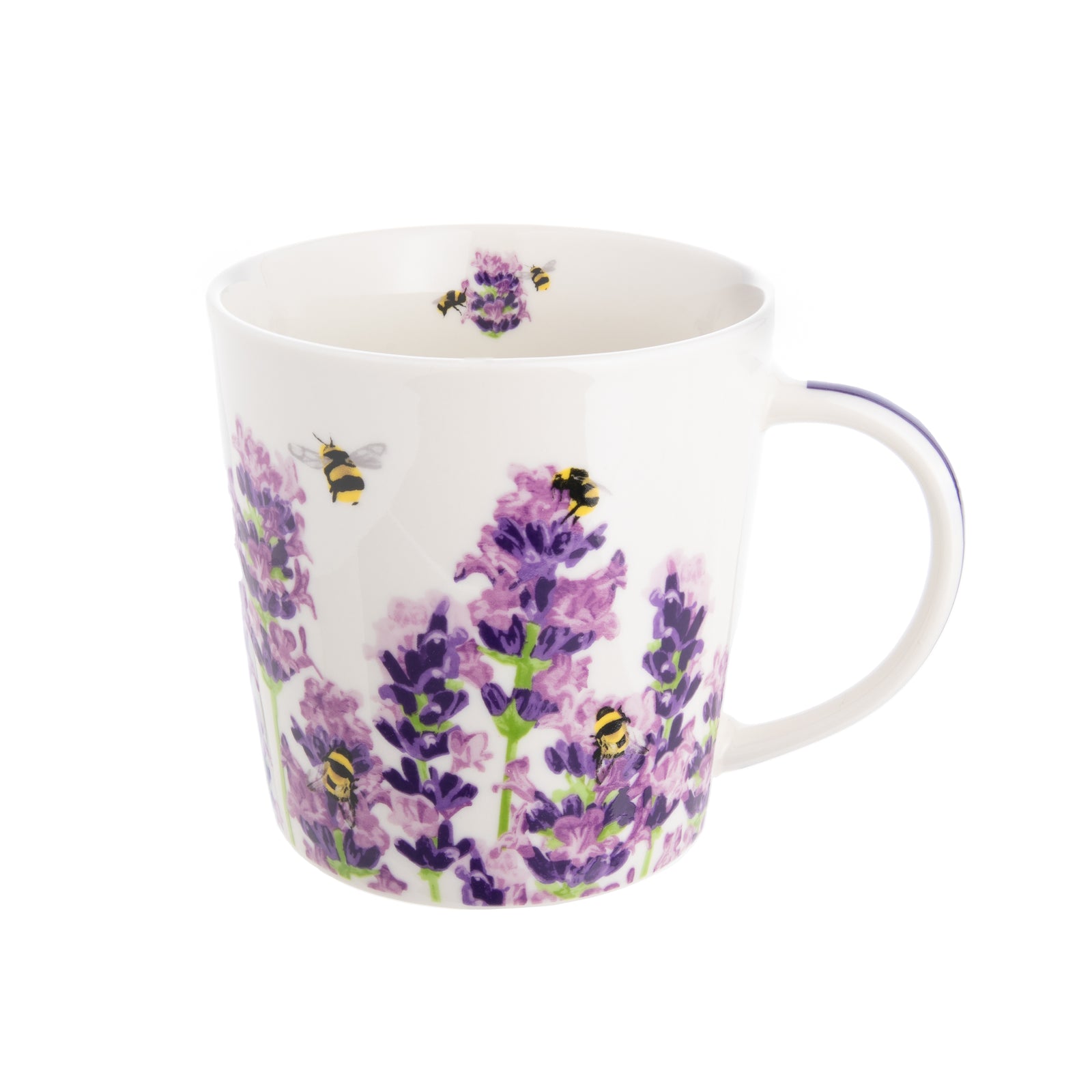 This beautifully illustrated mug features lavender stems in full bloom receiving a visit from our favorite pollinator, the bee. The design wraps all the way around the mug, making it pretty from any angle. Perfect for any hot beverage and is packaged in a gorgeously decorated box for easy gifting. 13.5oz.