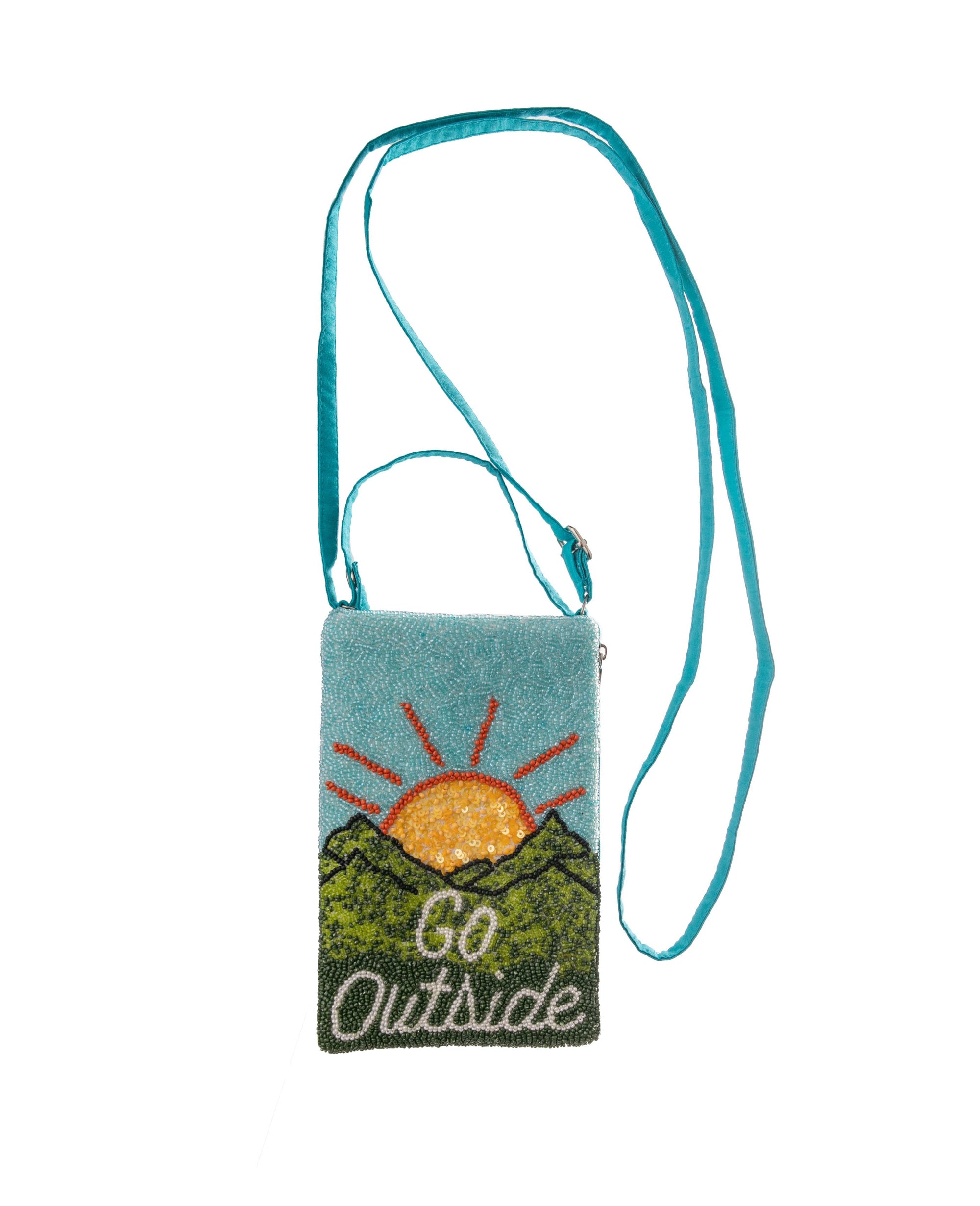 This whimsical and eye-catching bag is hand-beaded by artisans in India. It’s also super practical: You can use it as a crossbody bag or wristlet, or you can unclip it by the strap to transform it into a purse. Hand-beaded bag Fair trade production. Dimensions: 4.5" x 7.5".