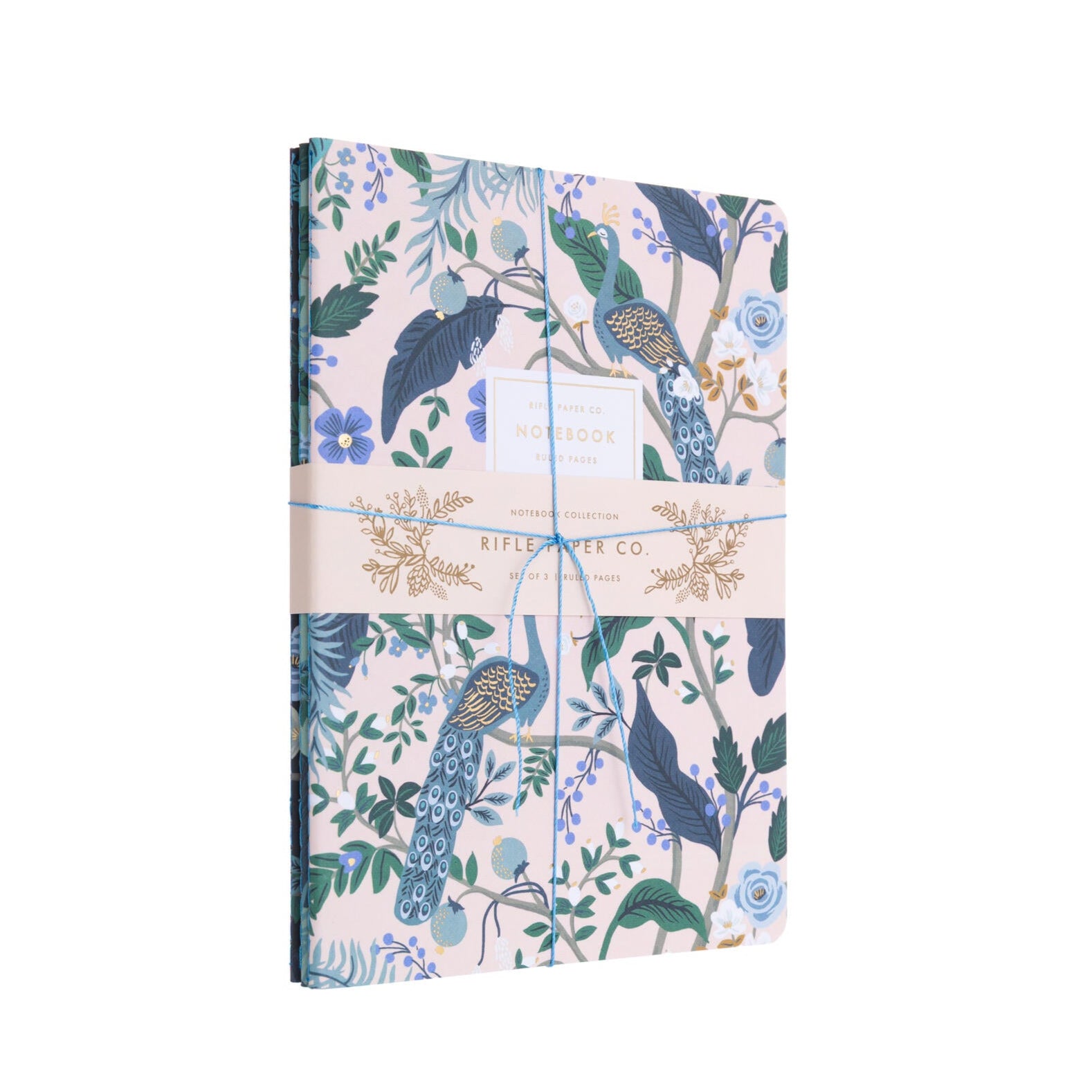 Good things come in threes, and this stitched notebook set, with an opulent peacock design is no exception. Each bundle features three notebooks with full-color covers, stitched binding, gold foil accents, and 64 ruled pages. 