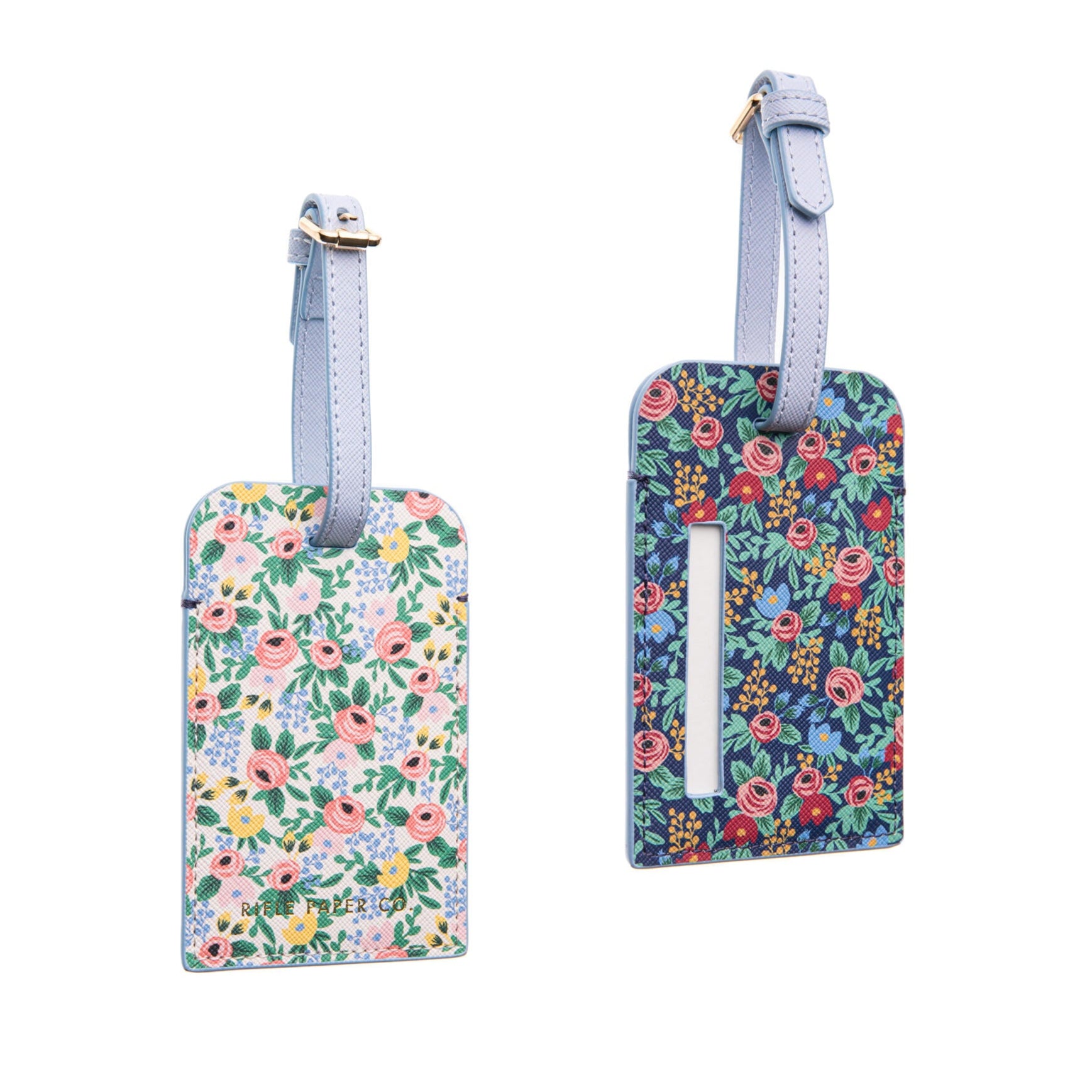 Spot your bag in a snap with this pretty floral print 'Rosa’ luggage tag, which has a dark blue base rose print on one side and an ivory base rose print on the other. The card inside has space for all your personal details, but the window will only display your name to keep your information secure while on the go. 