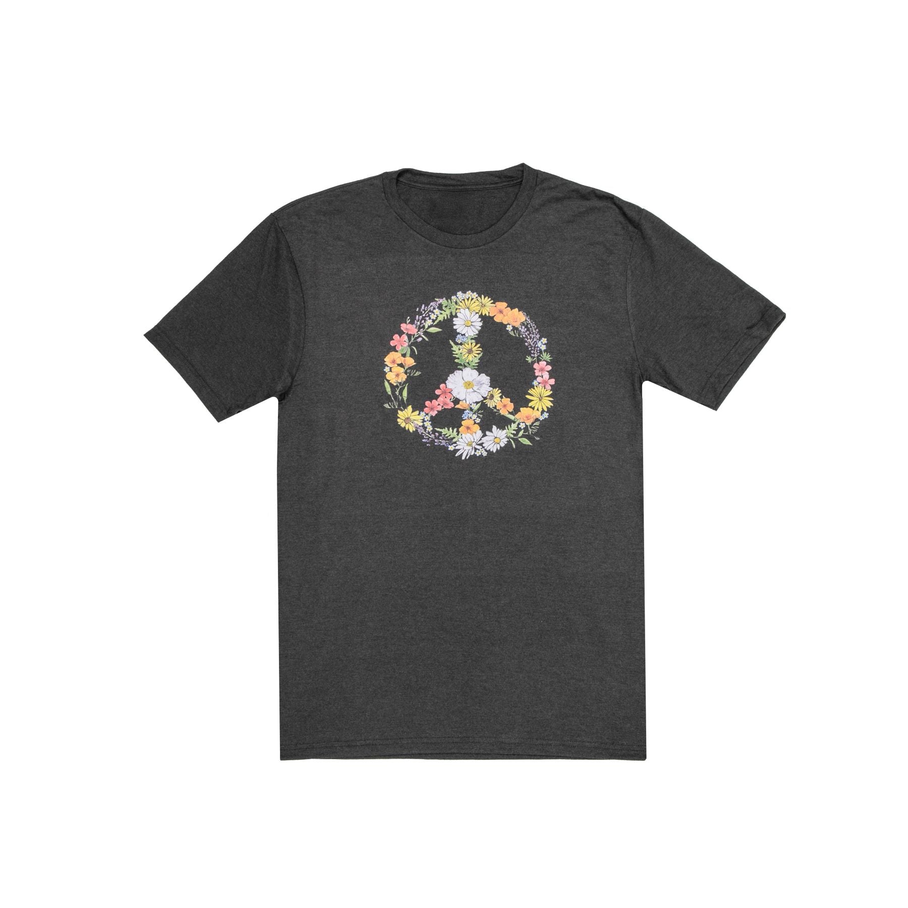 Designed by artist Erik Drohman using native California wildflowers such as California poppies, lupine, and forget-me-nots, plus a (non-native) daisy for good measure, since we didn’t feel a peace sign would be complete without a summer of love daisy! Available in sizes Small - 2XL Charcoal black