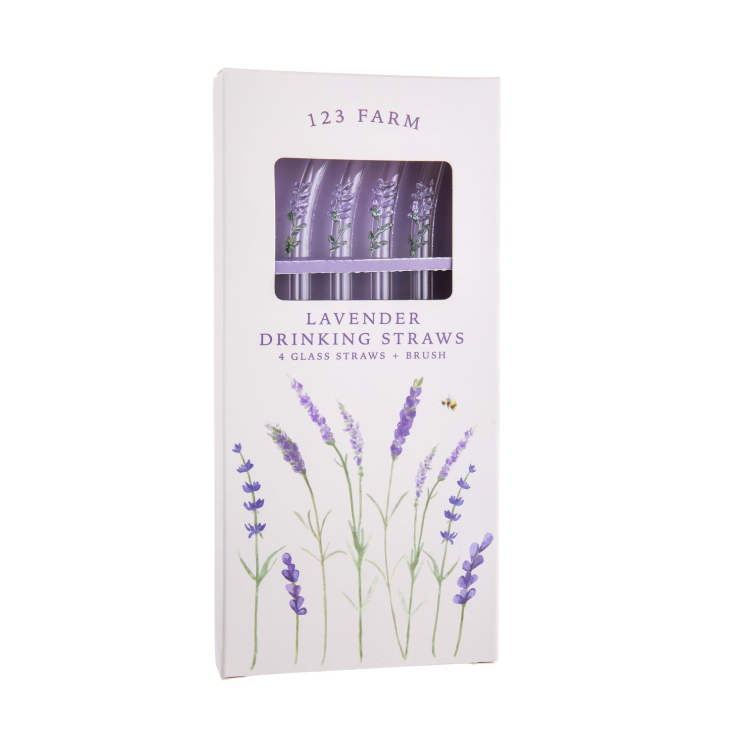 Inspired by a swaying fragrant lavender field in full bloom, these glass straws are each decorated with a glass lavender sprig. These clear, reusable straws are made from borosilicate glass, which is stronger and more break-resistant than regular glass. This pack includes four curved straws and a cleaning brush to keep them sparkling.