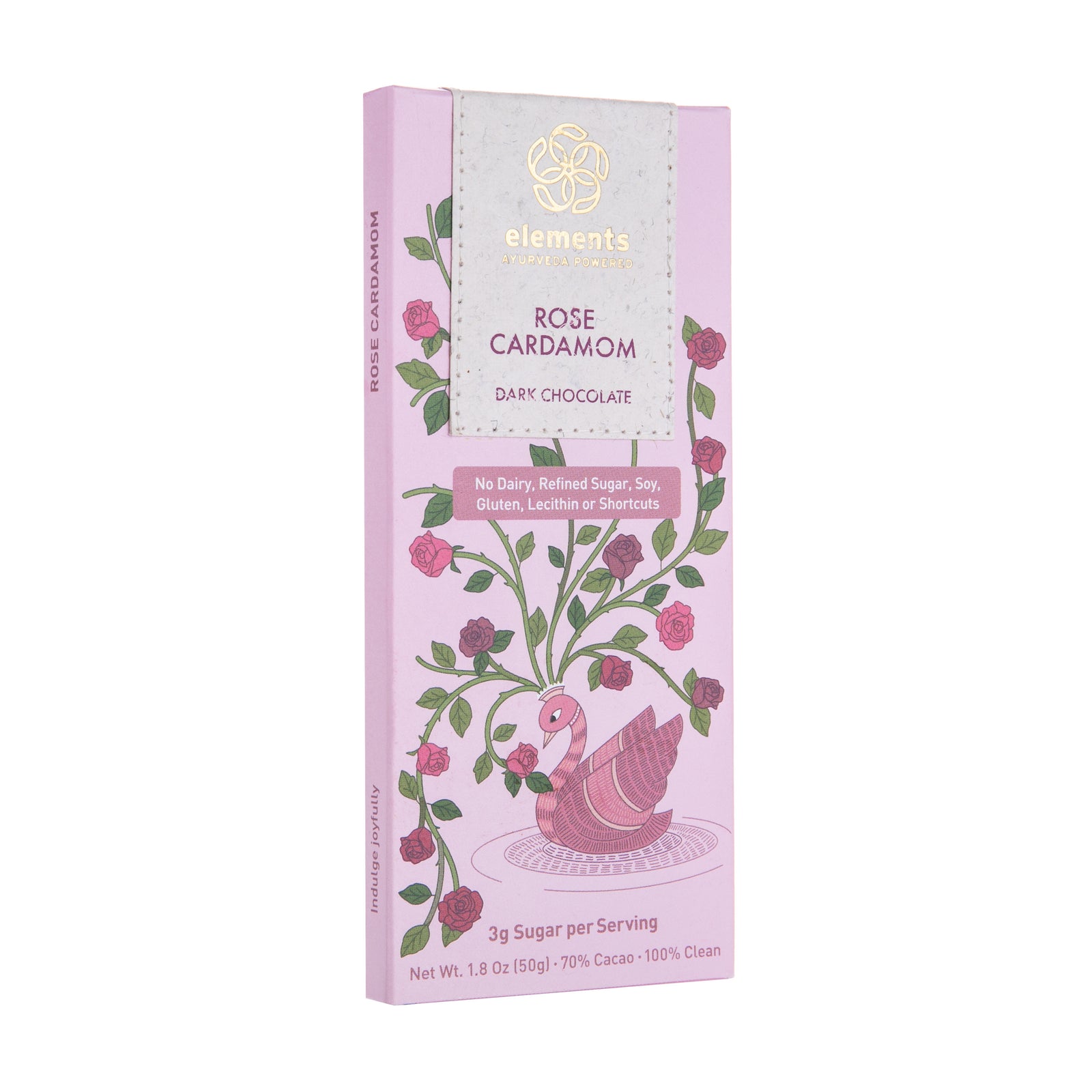 Each bar of this hand-crafted 70% dark chocolate is made with fair-trade Ecuadorian cacao.  Sweetened with honey and infused with ancient Ayurveda superfoods. This delicious chocolate is raw and organic and free from dairy, refined sugar, soy, preservatives, gluten, palm oil, GMO and artificial anything. 1.8oz bar.