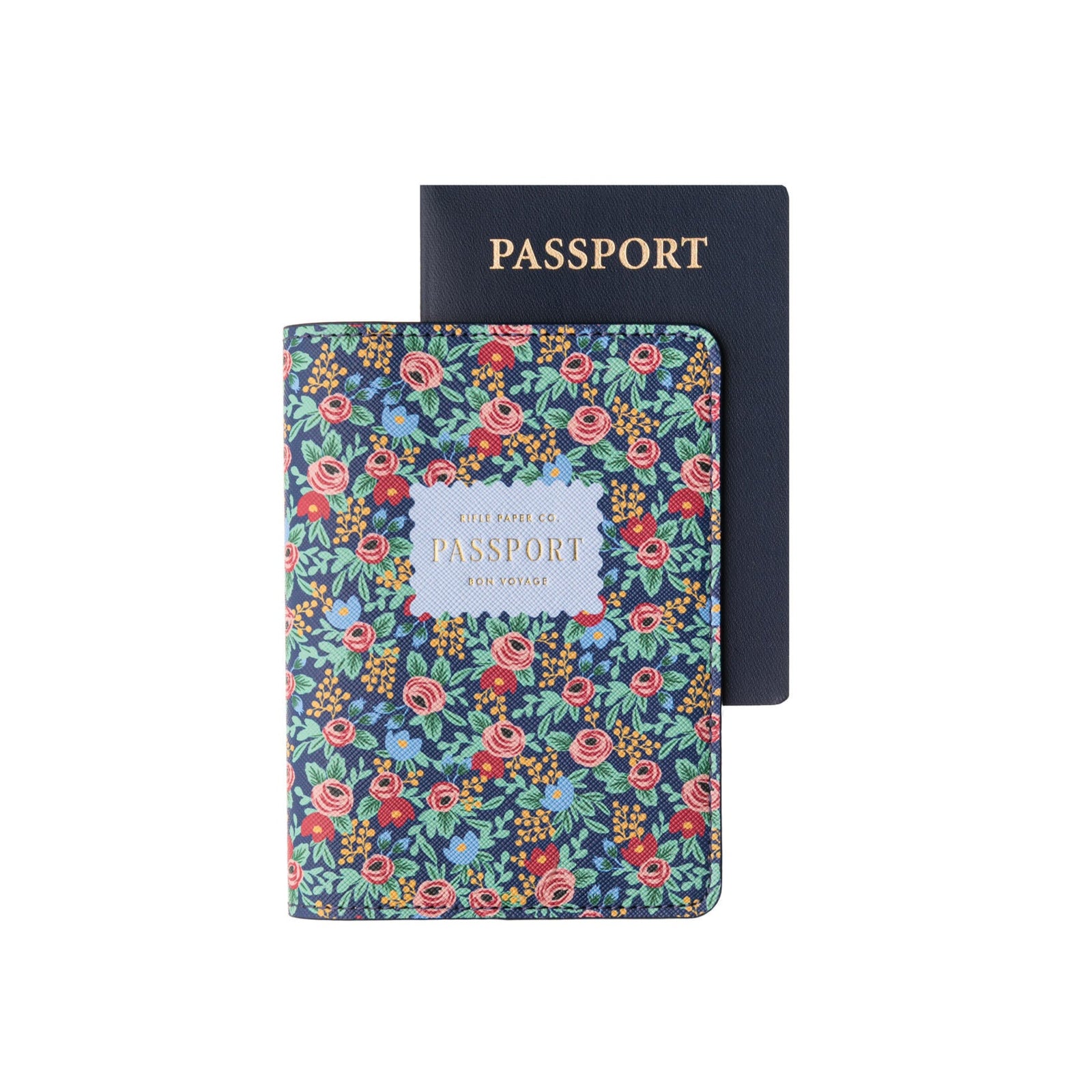 Featuring a pretty floral print and metallic gold accents, this 'Rosa' passport holder is the perfect, stylish companion for any upcoming adventures. Material: textured PU Dimensions: 4.25" × 5.5" L× 0.75" - sized to fit all standard passports Wipe clean