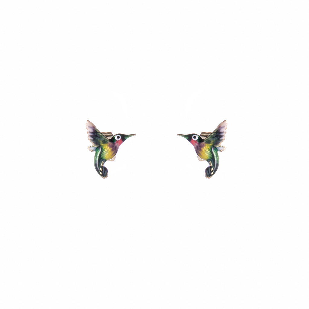 These colorful Hummingbird earrings are a stunning embodiment of life, love, and joy captured in delicate enamel detail. Crafted with meticulous attention, these earrings bring the graceful essence of the hummingbird to adorn your ears with elegance.