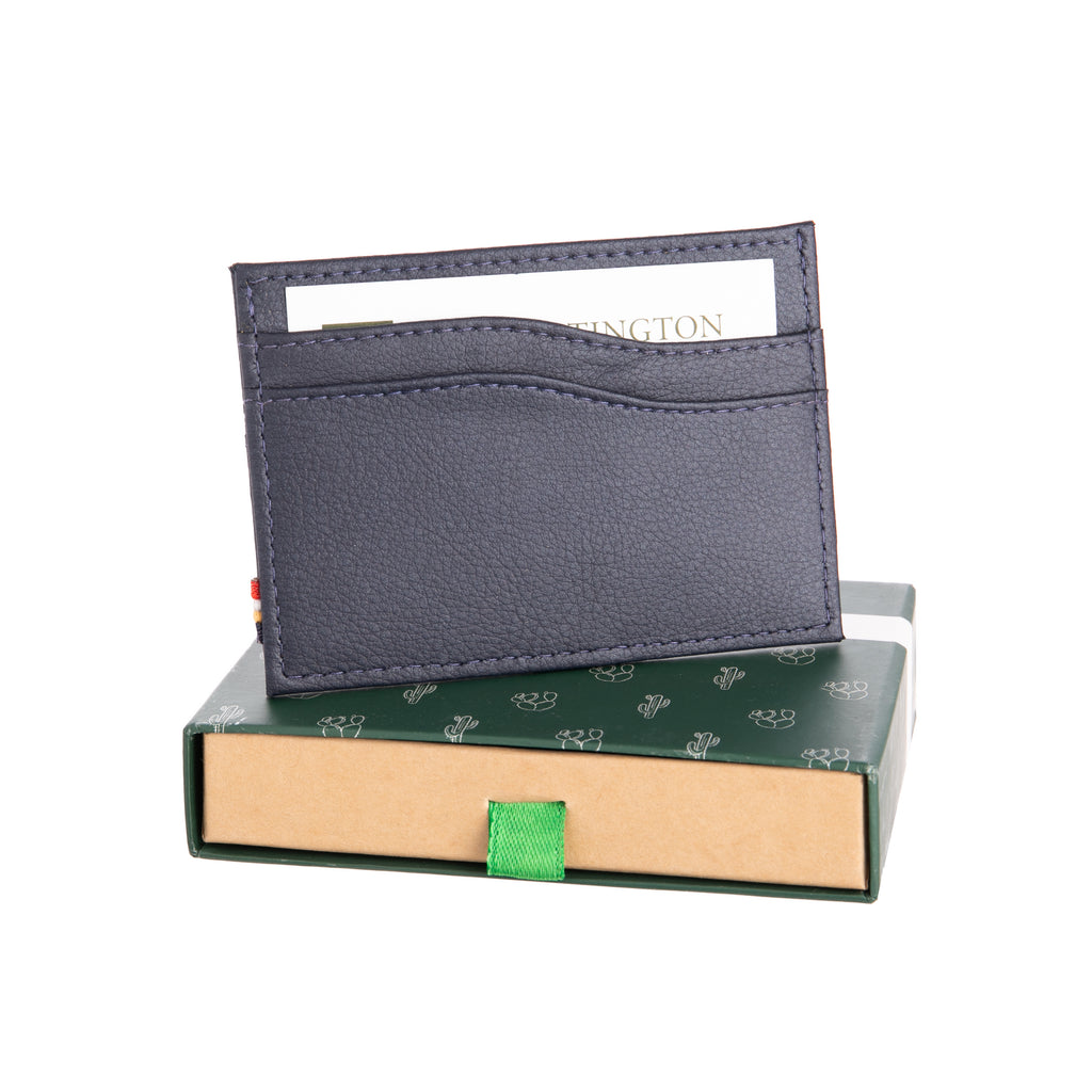 This cactus leather card holder is stylish and practical. It can hold up to seven cards in easily accessible, nonslip card slots. Plus, this vegan wallet is equipped with RFID protection to help guard your cards against fraud. Dimensions: 4.13" x 2.95" x 0.19". Made from Desserto® vegan cactus leather.