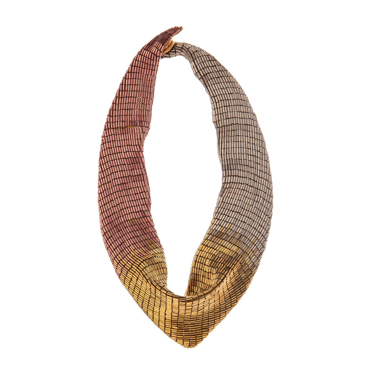 Rose gold beaded scarf necklace by Mignonne Gavigan on a white background