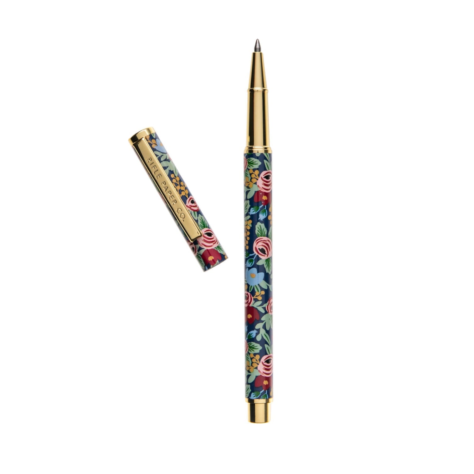 Whether crossing off your to-do list or jotting in your journal, this comfortably weighted rollerball pen turns handwriting into an easy, and wonderfully chic habit. Material: stainless steel body with brass accents Dimensions: 5.38" long 0.5mm rollerball tip with black ink Refillable